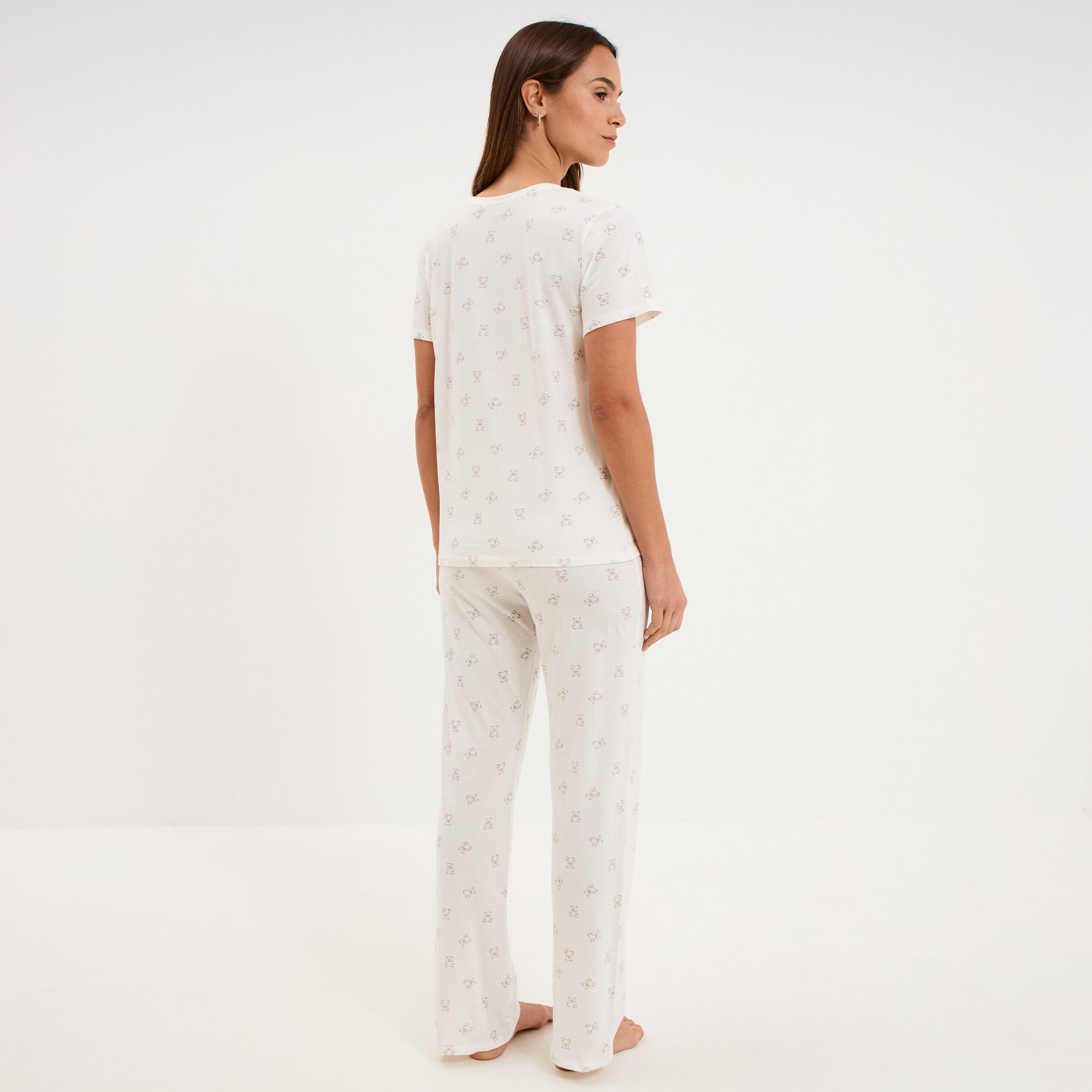 Ensemble pyjama t-shirt pantalon coton ecru femme