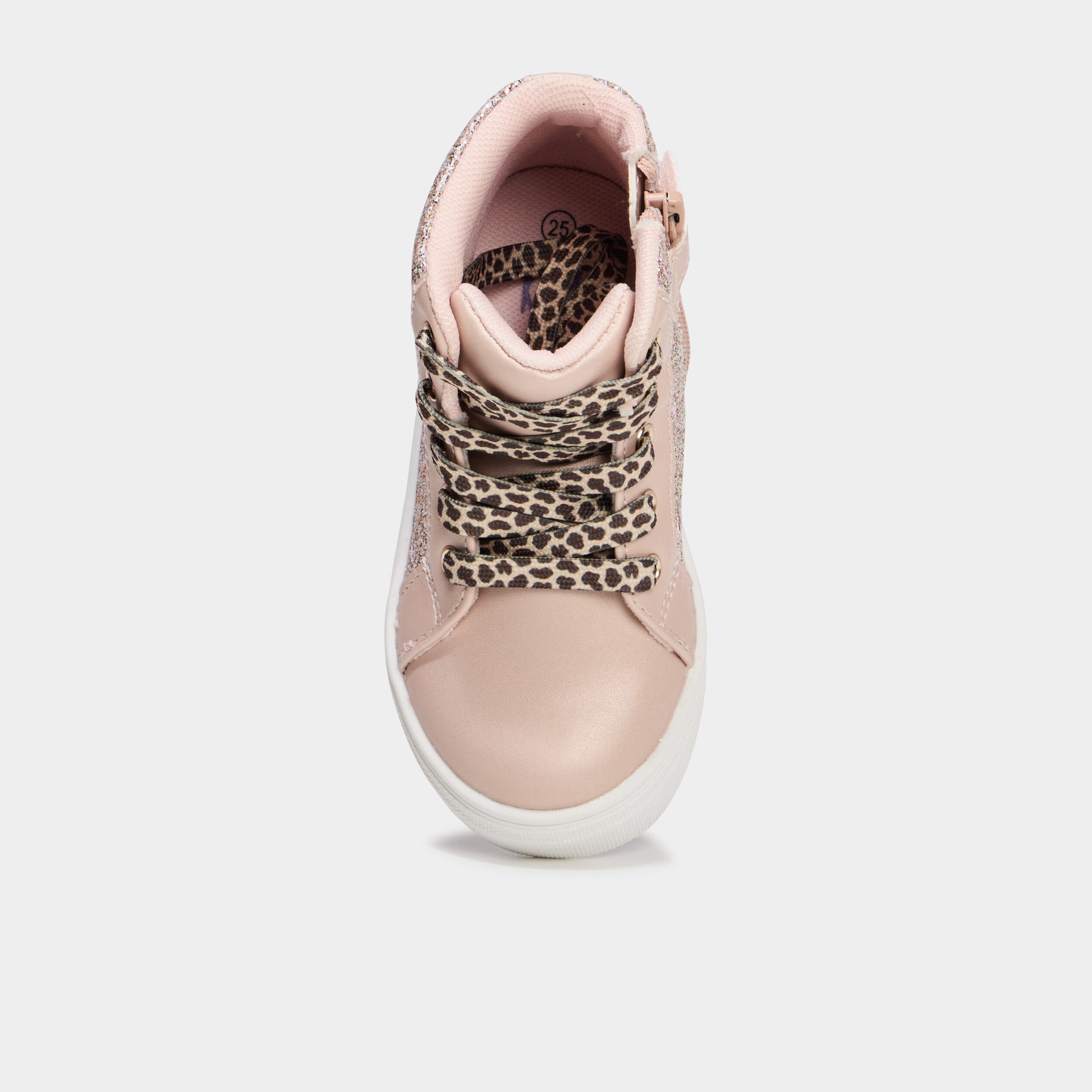 Baskets montantes zipp&eacute;es &agrave; paillettes rose fille