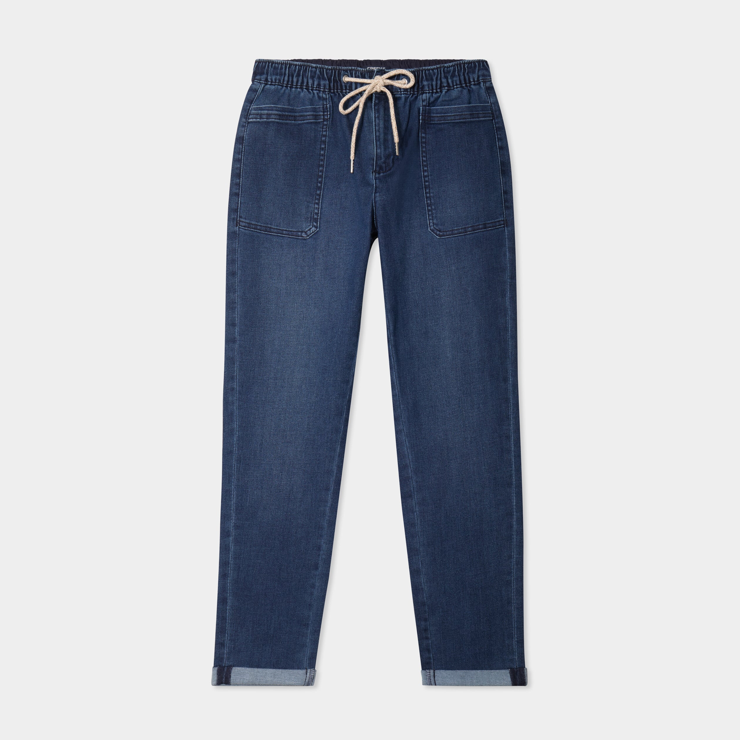 Jeans droit cropped taille &eacute;lastiqu&eacute;e bleu femme