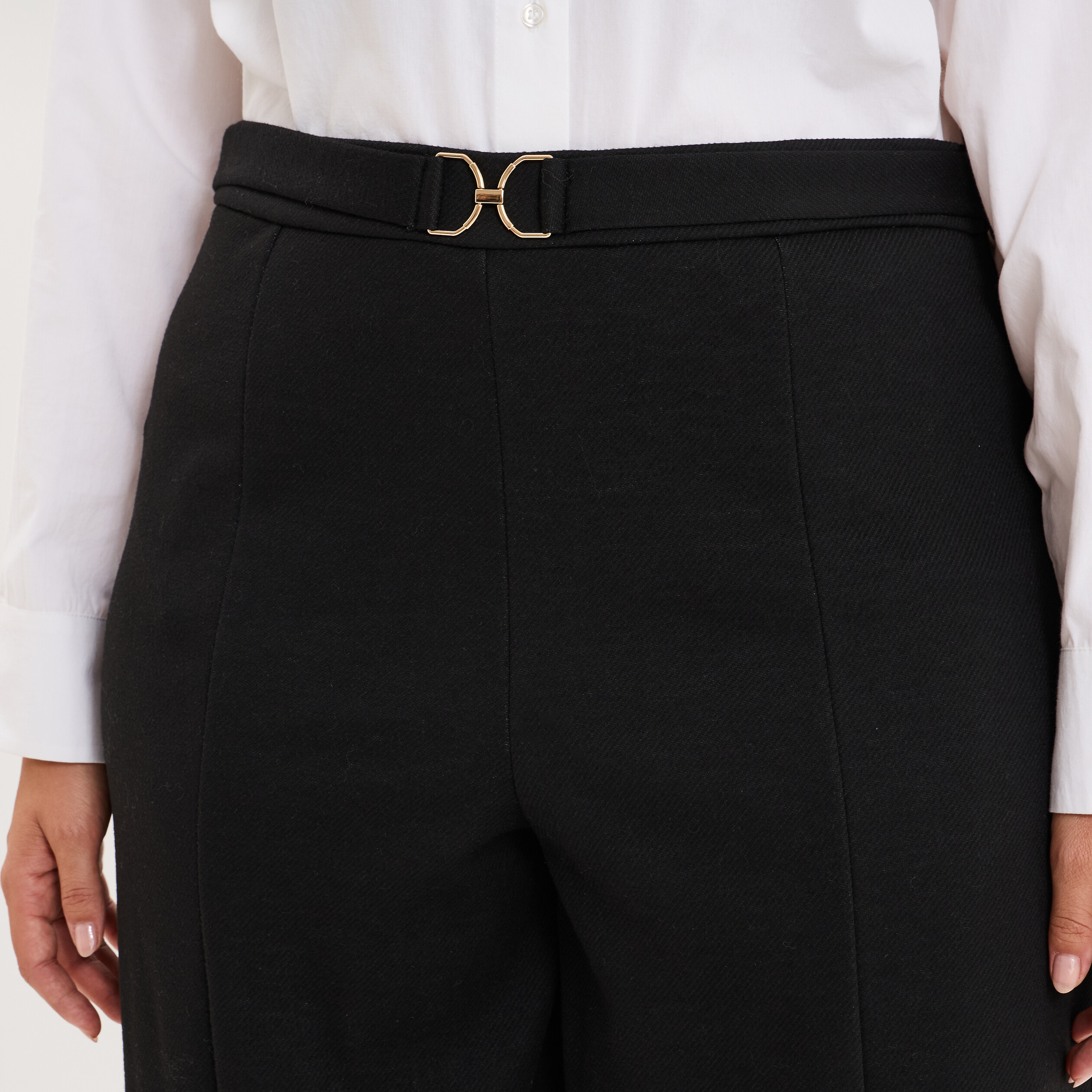Pantalon city taille haute large boucle noir femme grande taille
