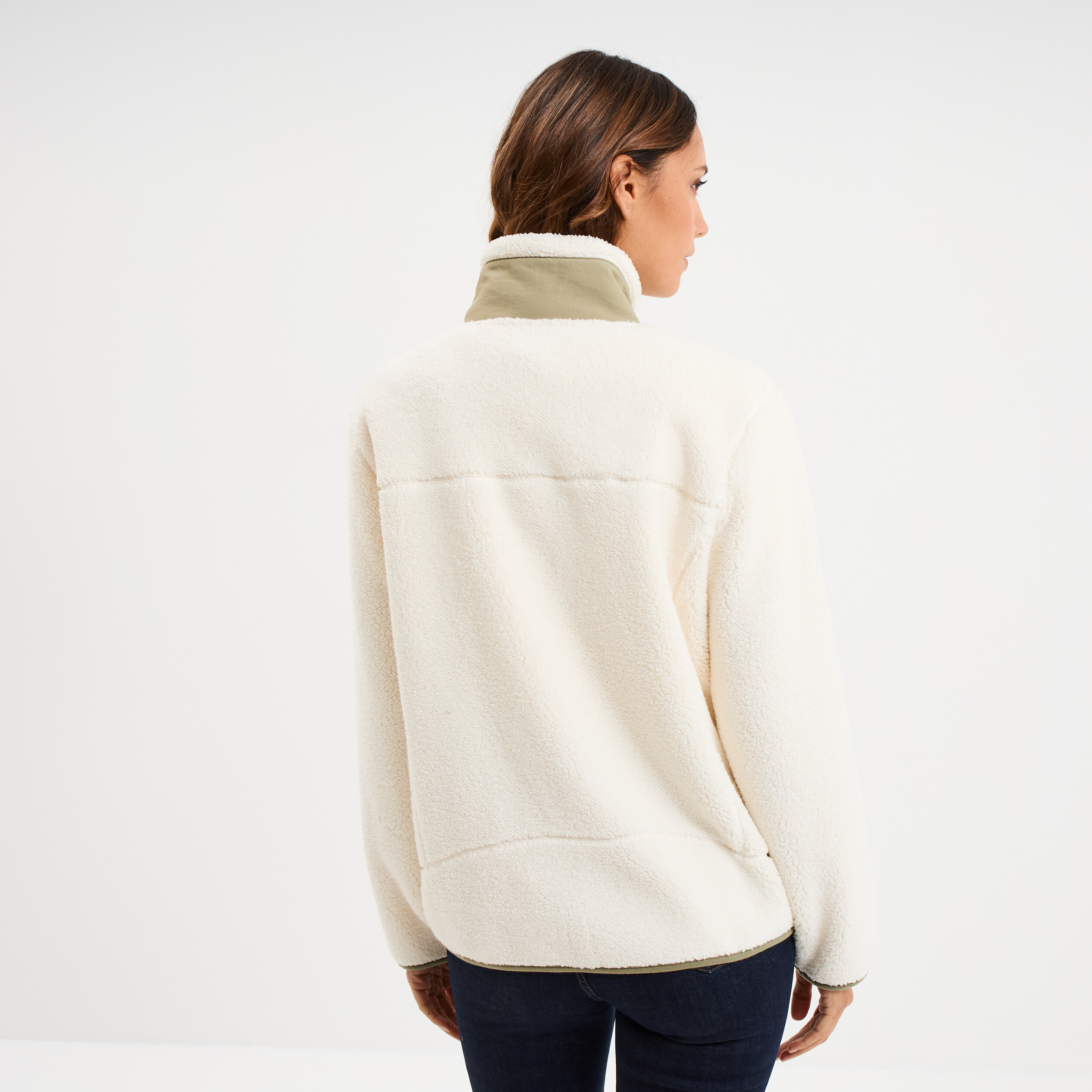 Veste zipp&eacute;e effet sherpa 3 poches blanc femme