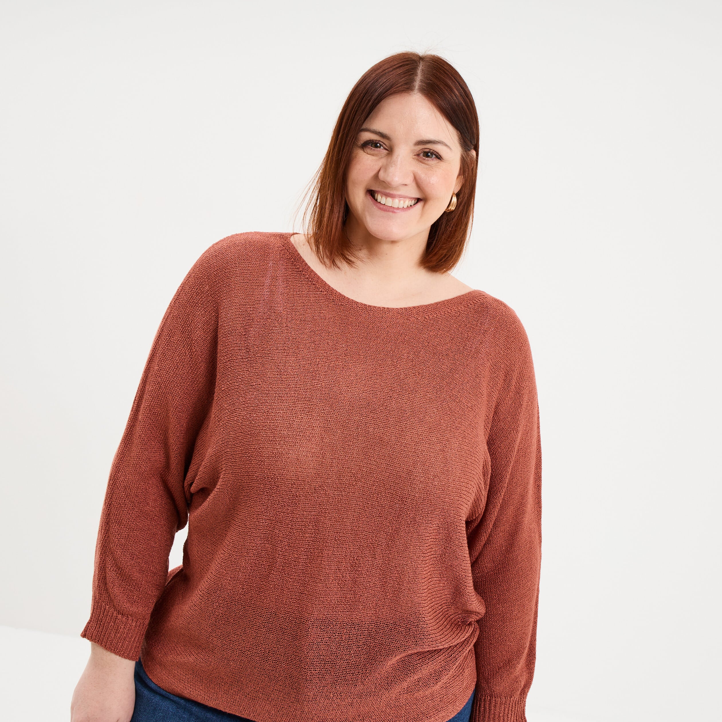 Pull manches longues col rond vieux rose femme grande taille
