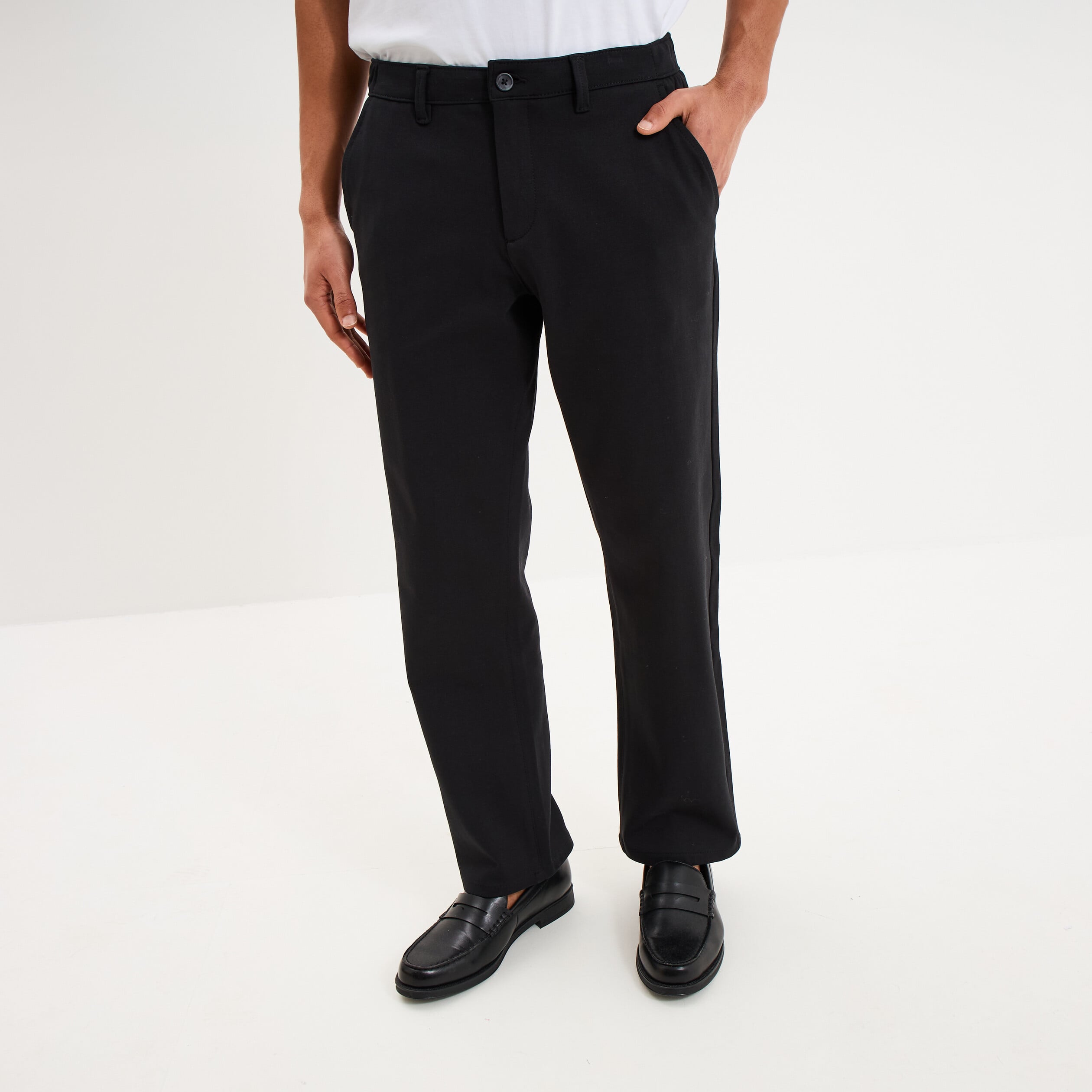 Pantalon chino regular taille &eacute;lastiqu&eacute;e noir homme