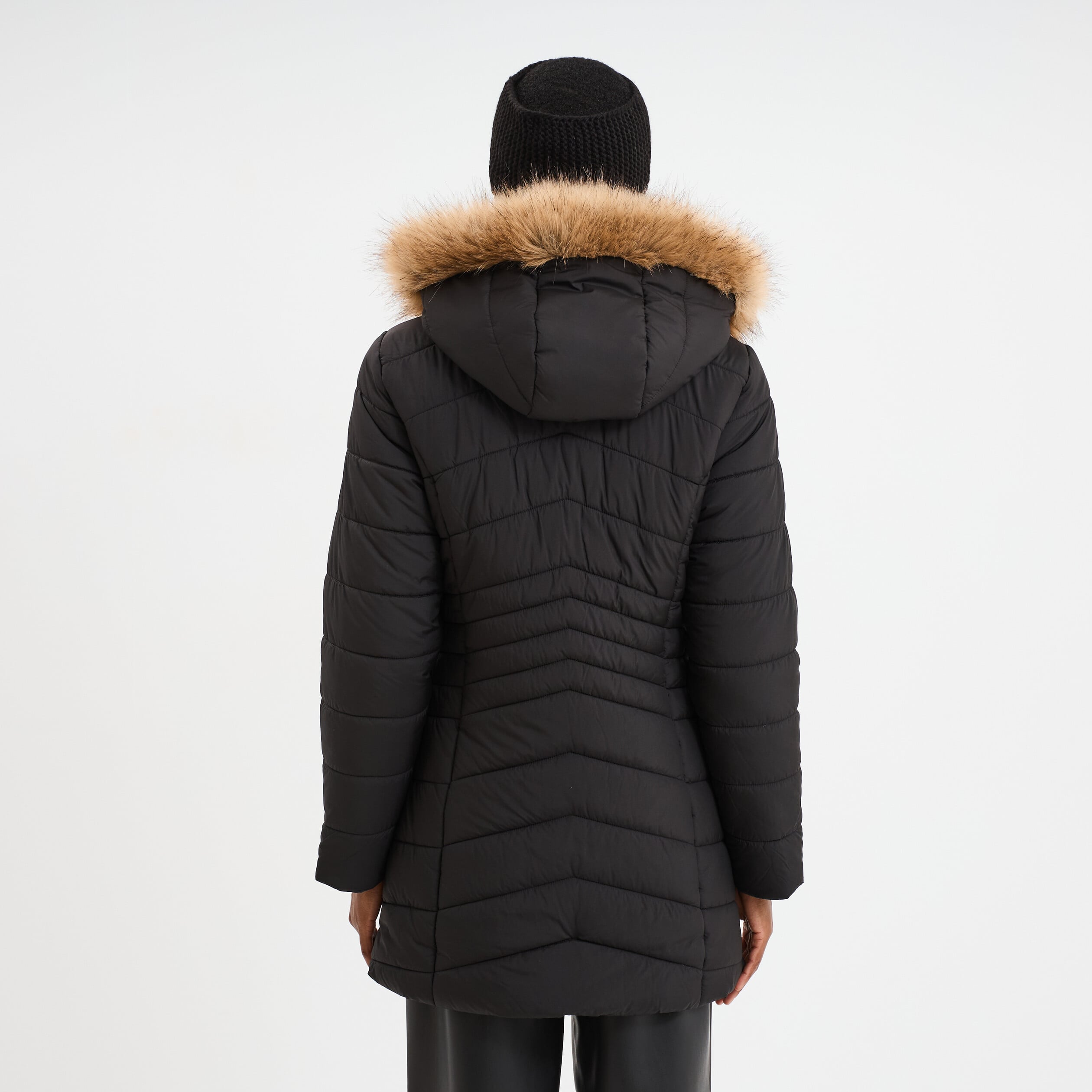 Doudoune mi-longue &agrave; capuche noir femme