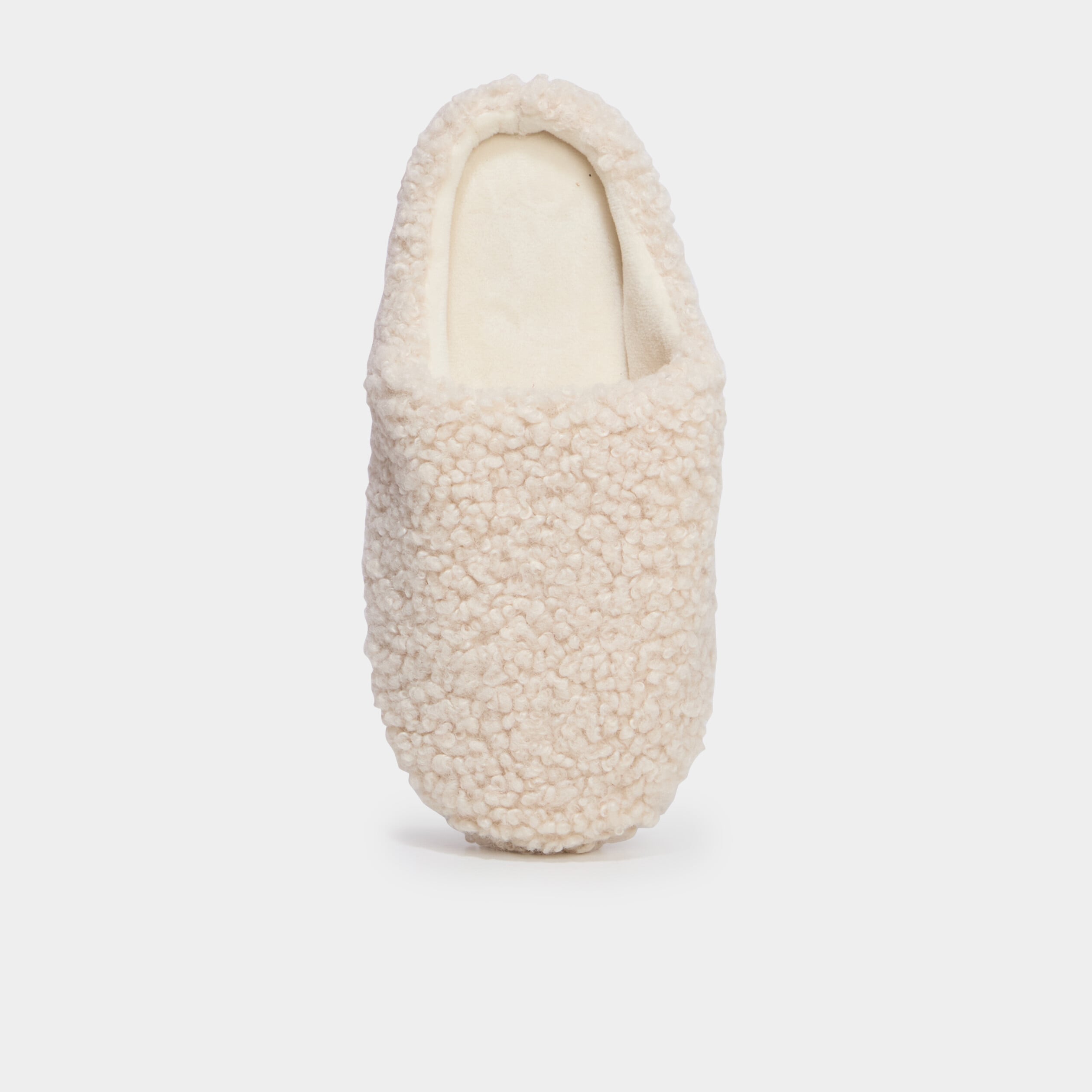 Chaussons mules effet bouclette sable femme