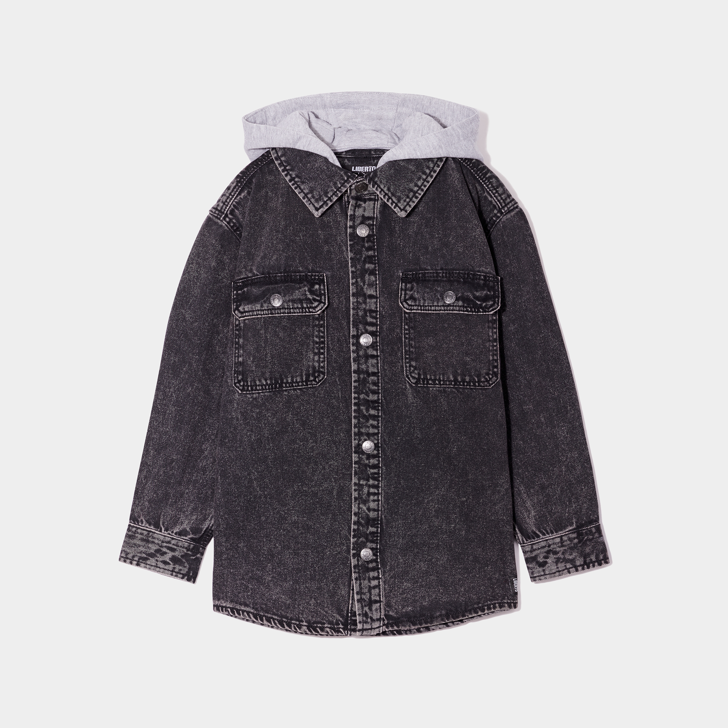 chemise en jean a capuche liberto denim noir garcon Chemise en jean à capuche Liberto denim noir garçon