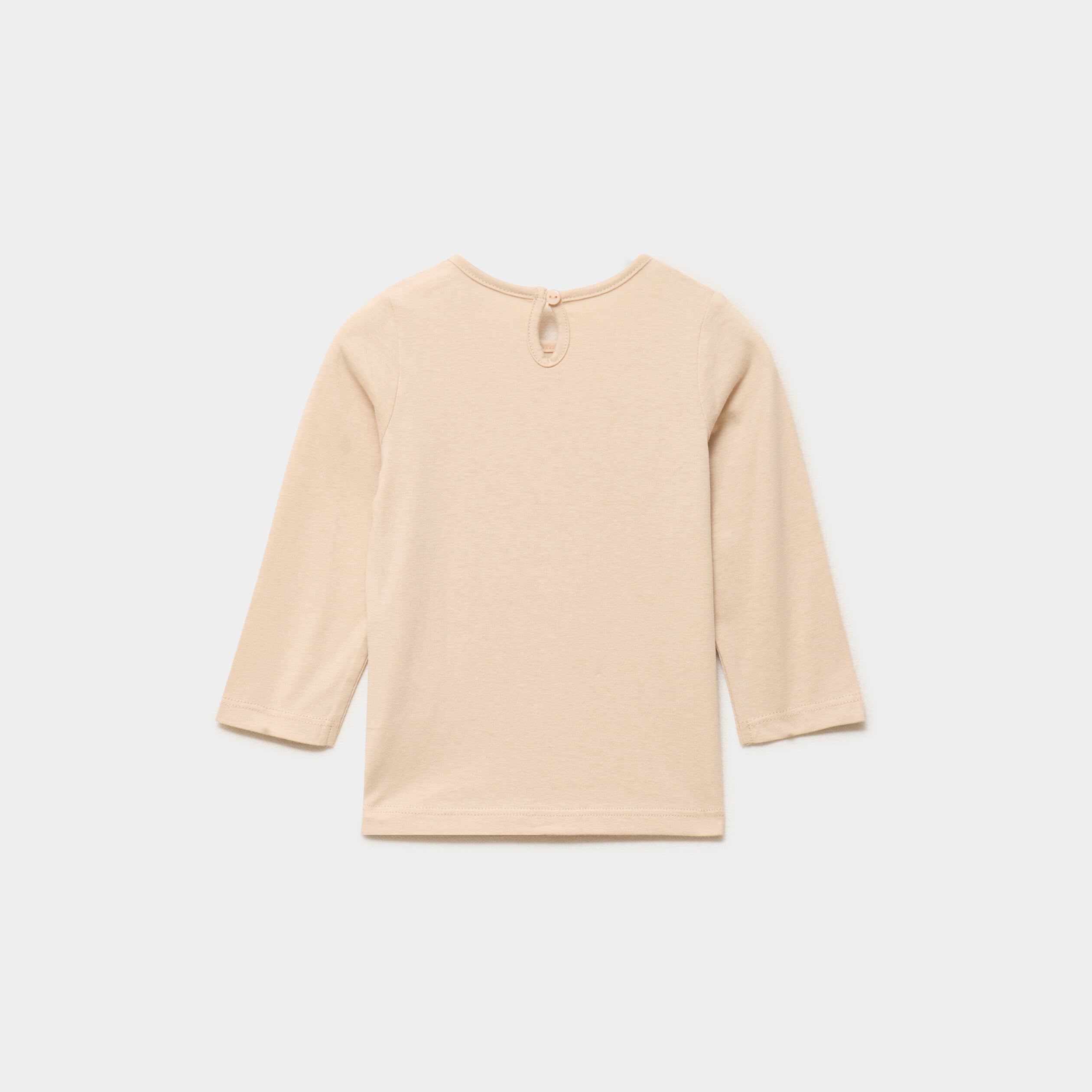 T-shirt manches longues col rond coton beige b&eacute;b&eacute; fille