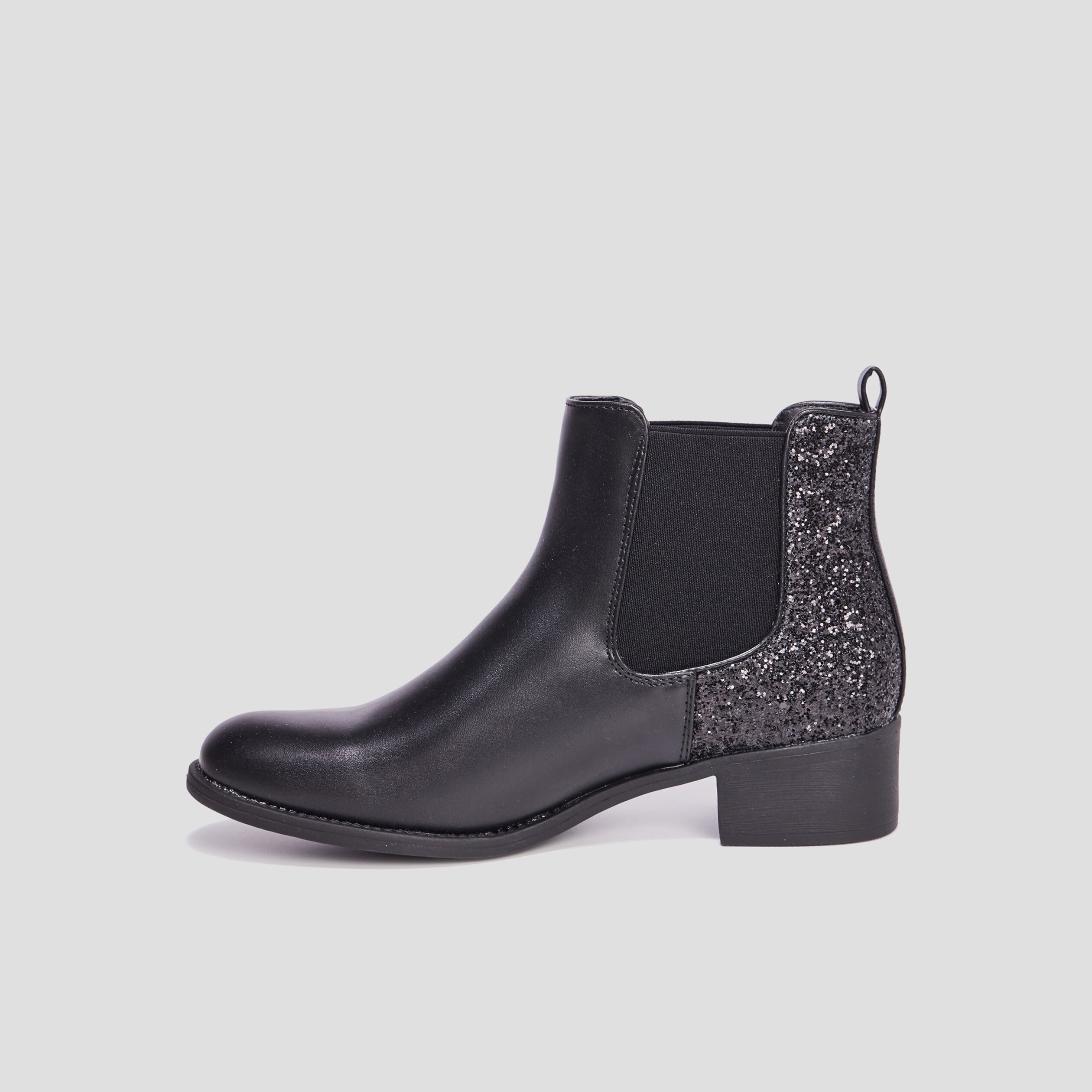 Bottines chelsea &agrave; paillettes noir femme