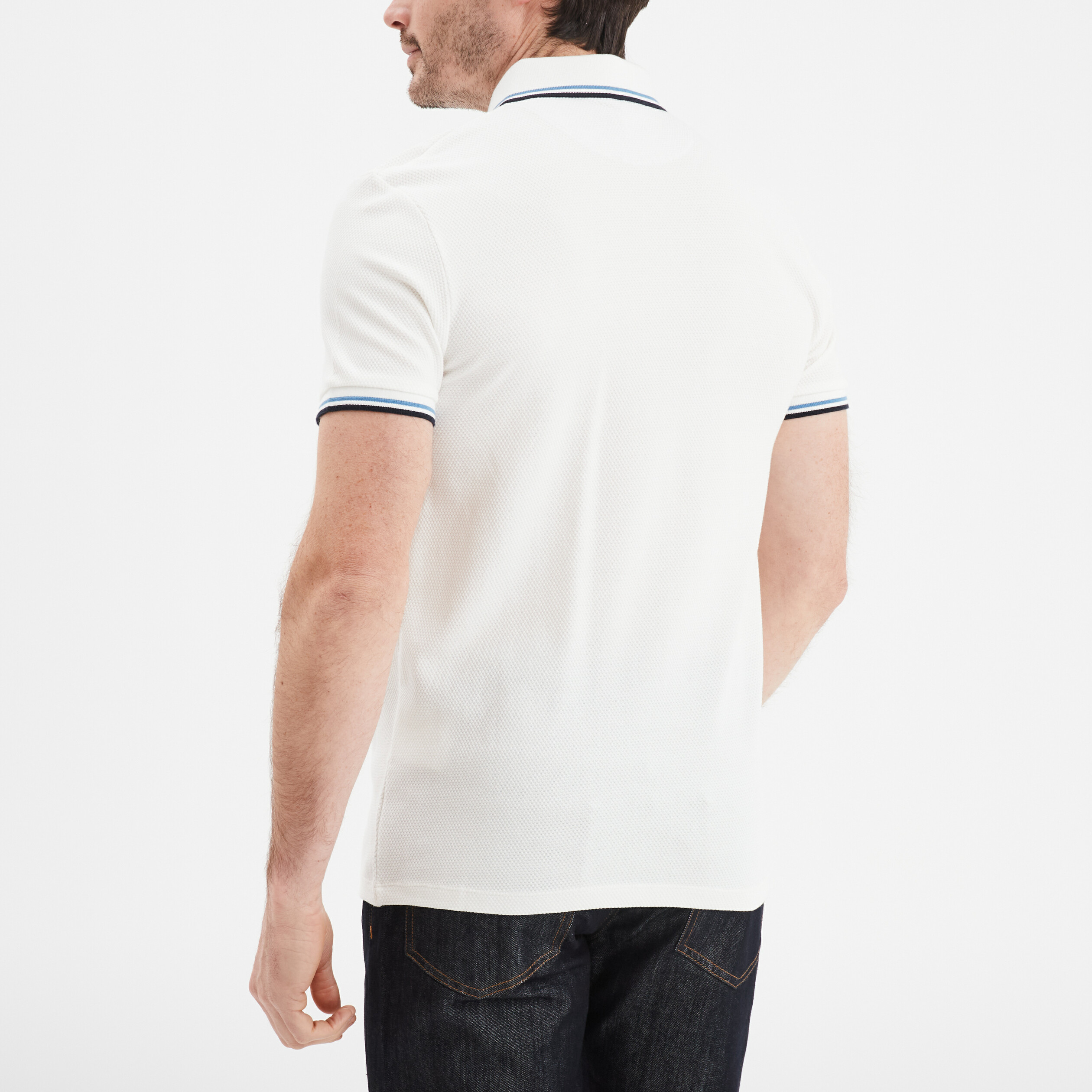Polo piqu&eacute; manches courtes coton blanc homme