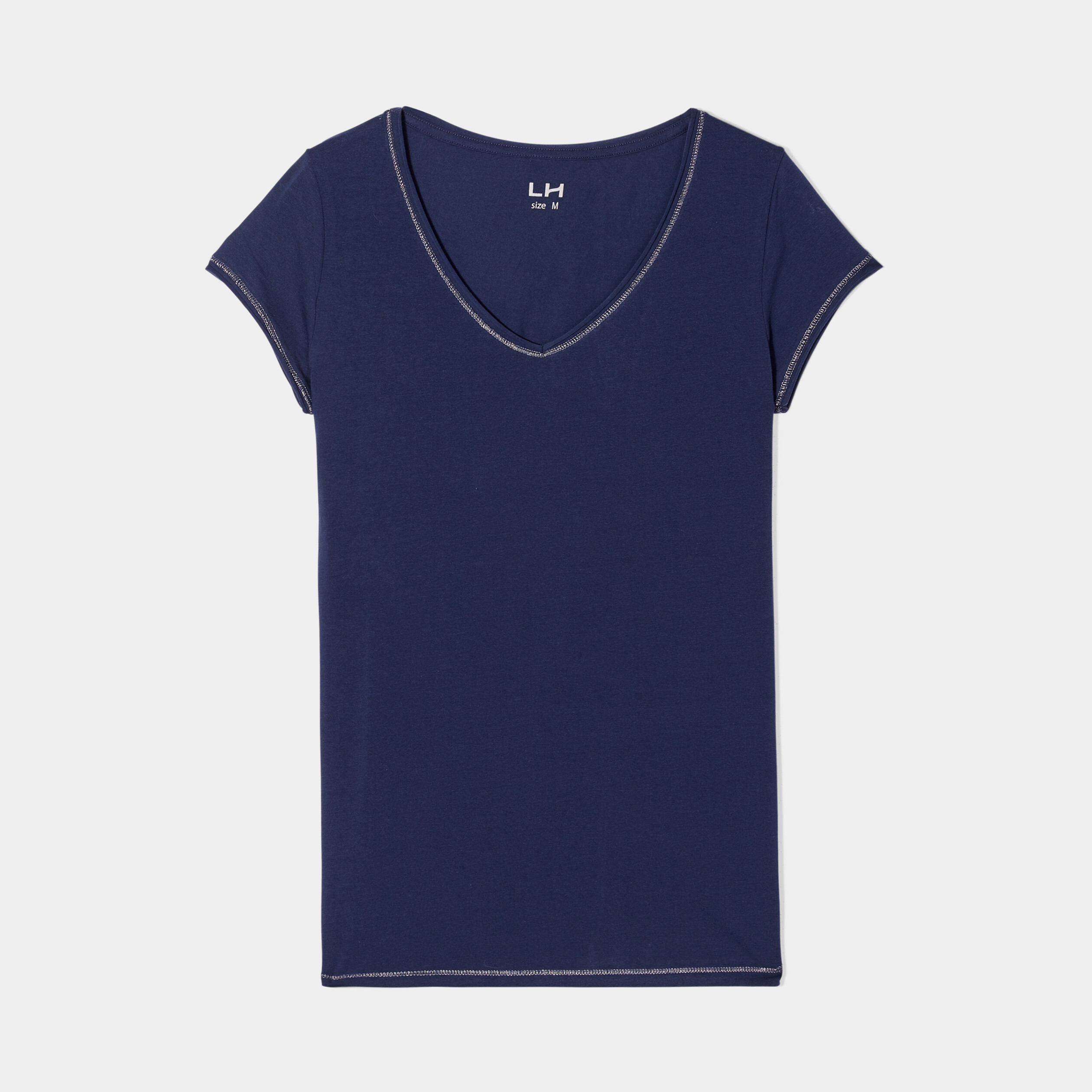 T-shirt col V ajust&eacute; manches courtes bleu marine femme