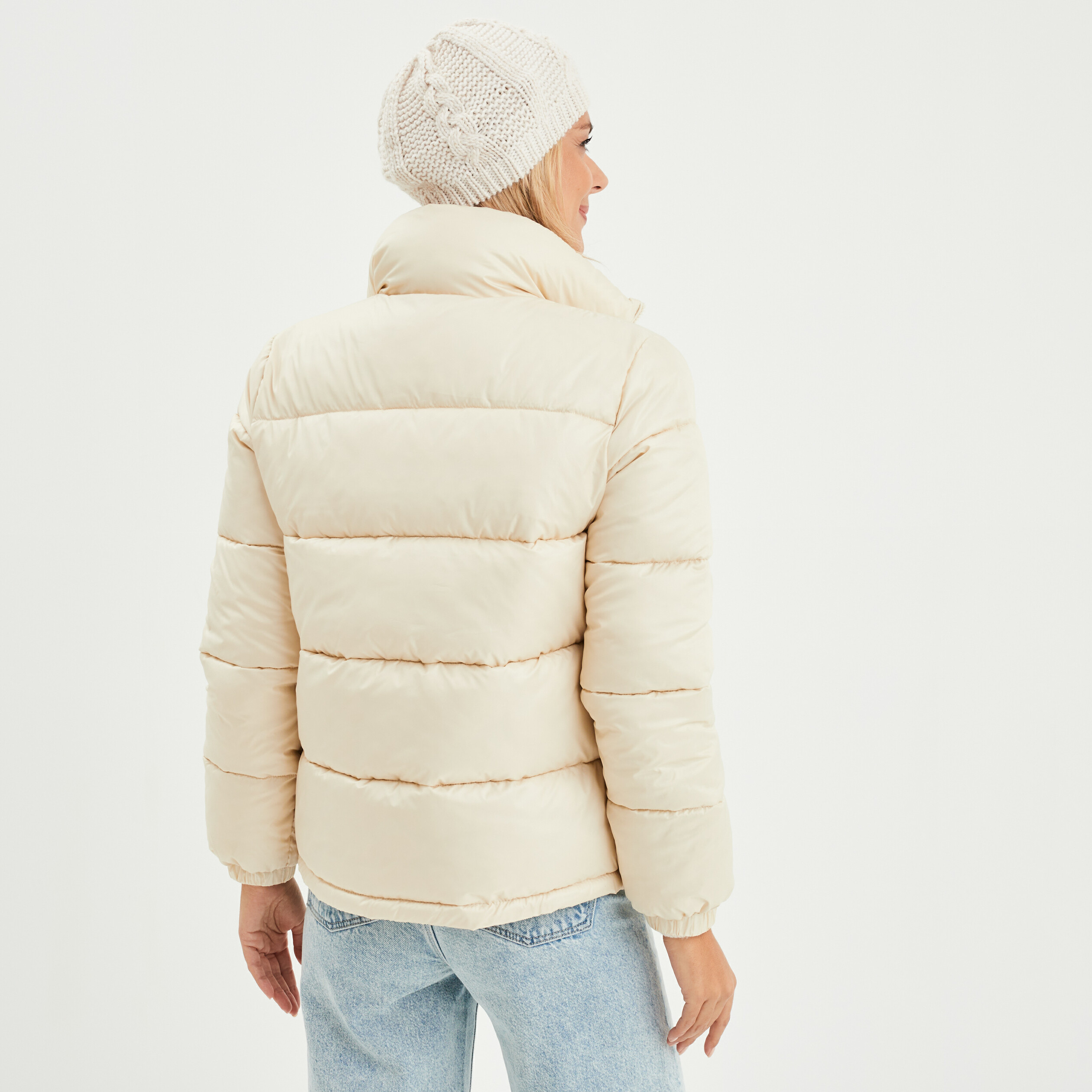 Doudoune col montant zippée ivoire femme