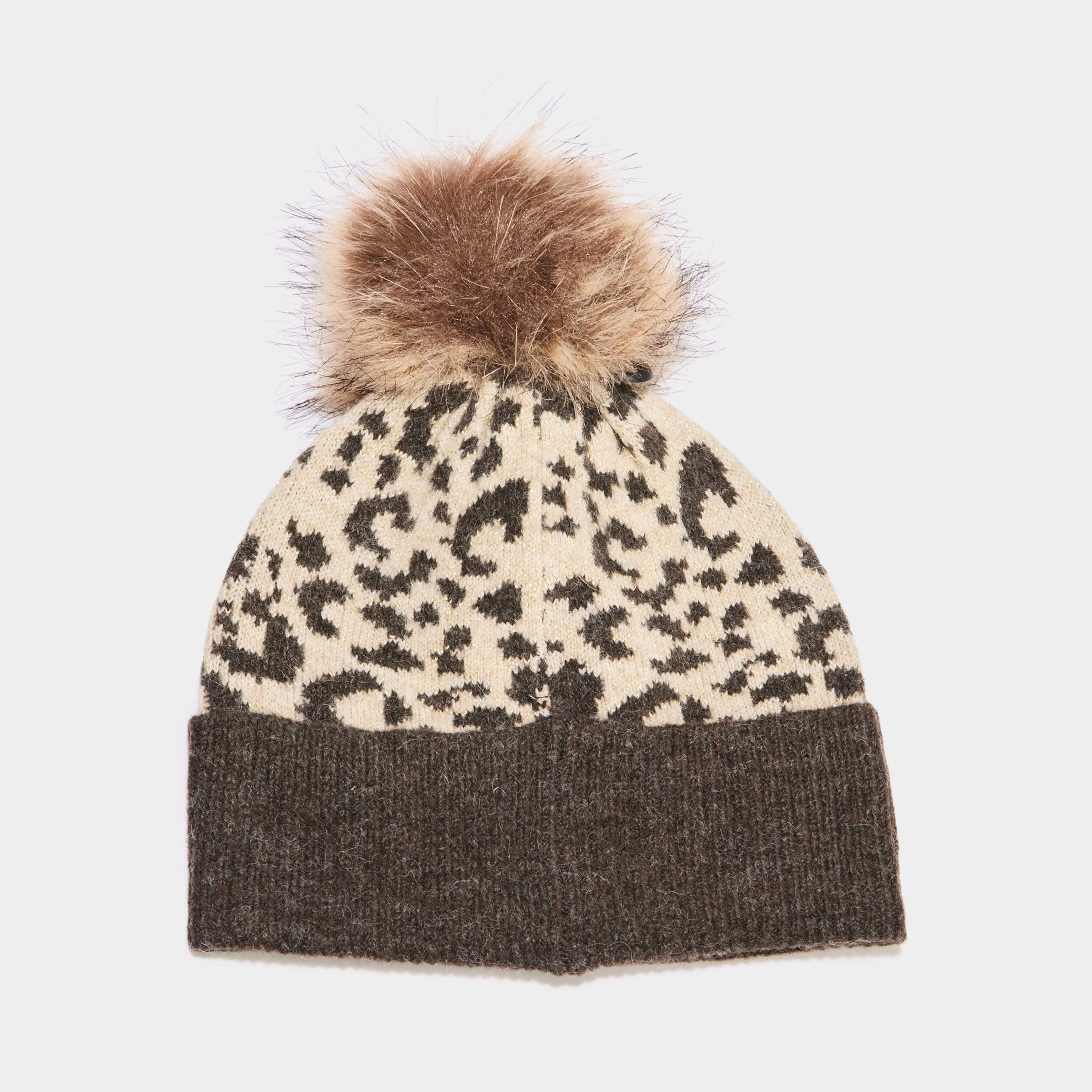 Bonnet &agrave; pompon fausse fourrure sable femme