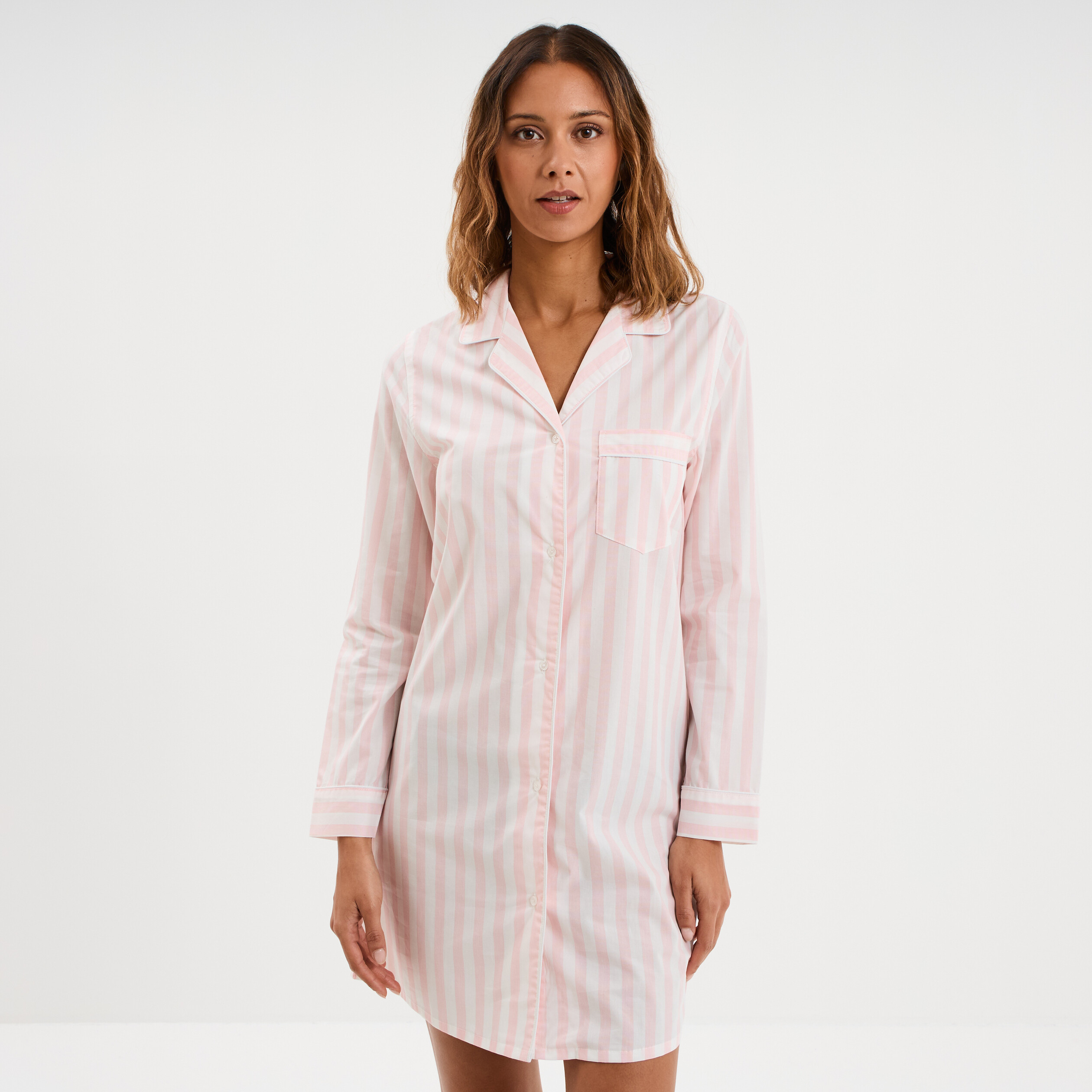 Chemise de nuit manches longues coton ecru femme