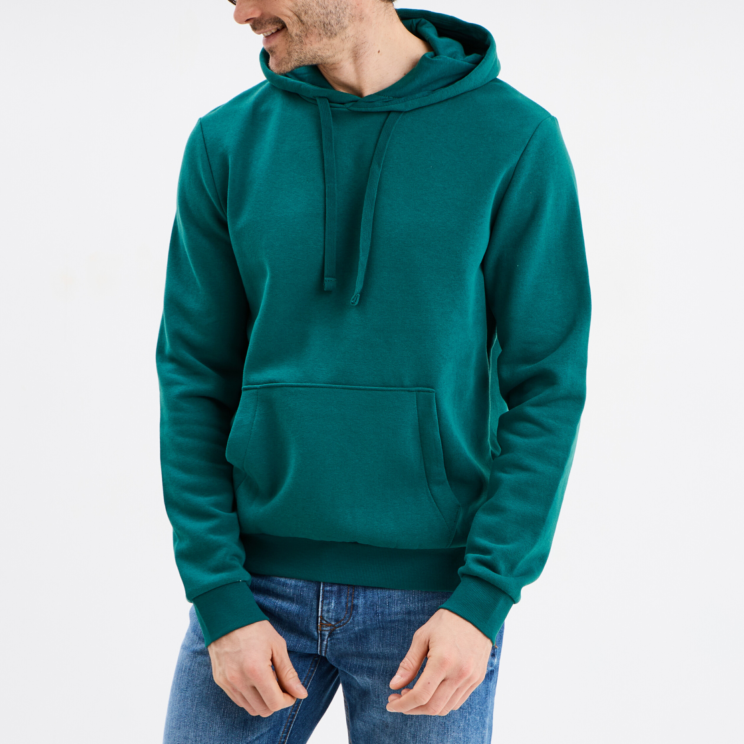 Sweat molleton à capuche hoodie vert émeraude homme