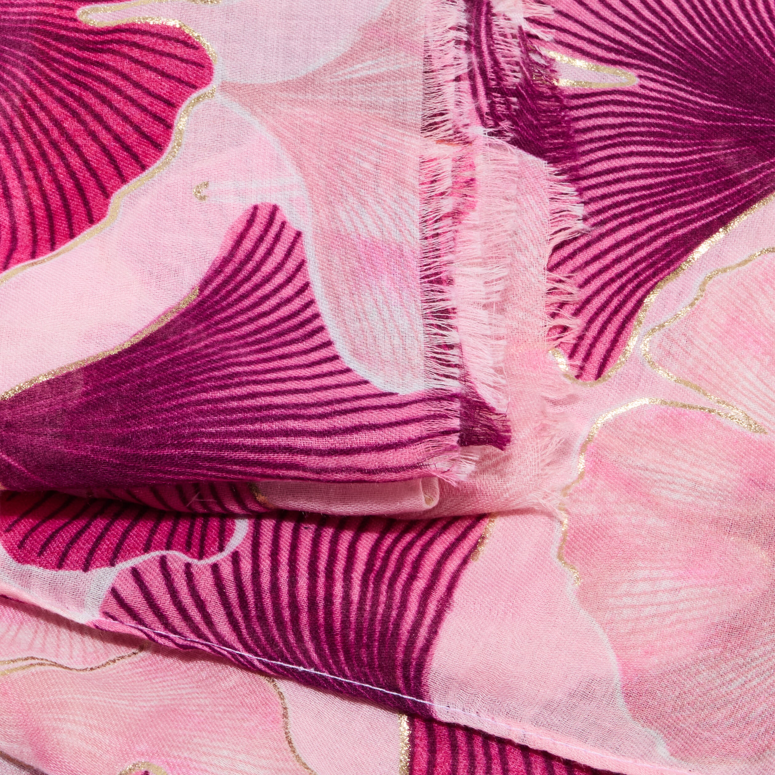 Foulard bords &agrave; franges fines rose femme