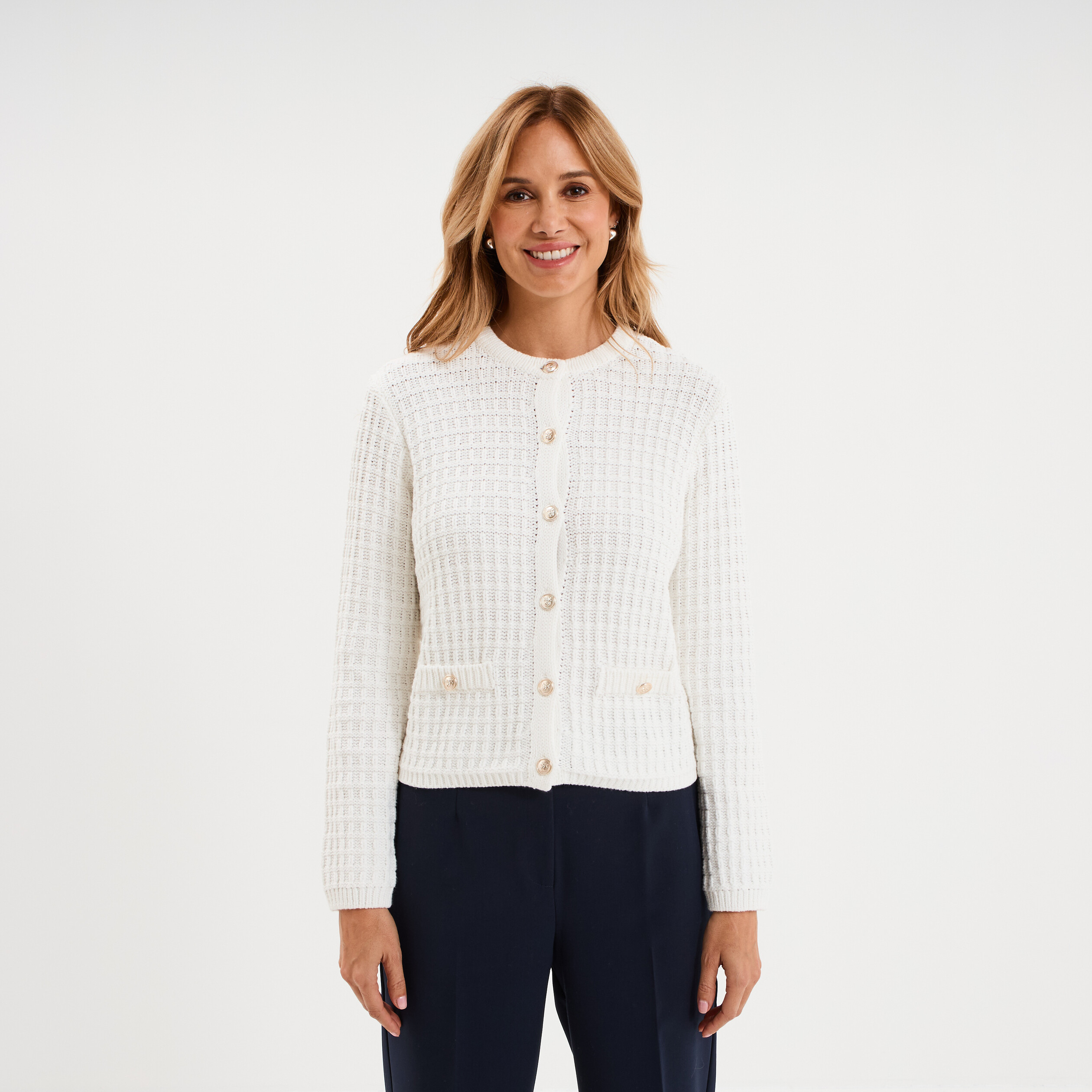 Gilet manches longues coton blanc femme