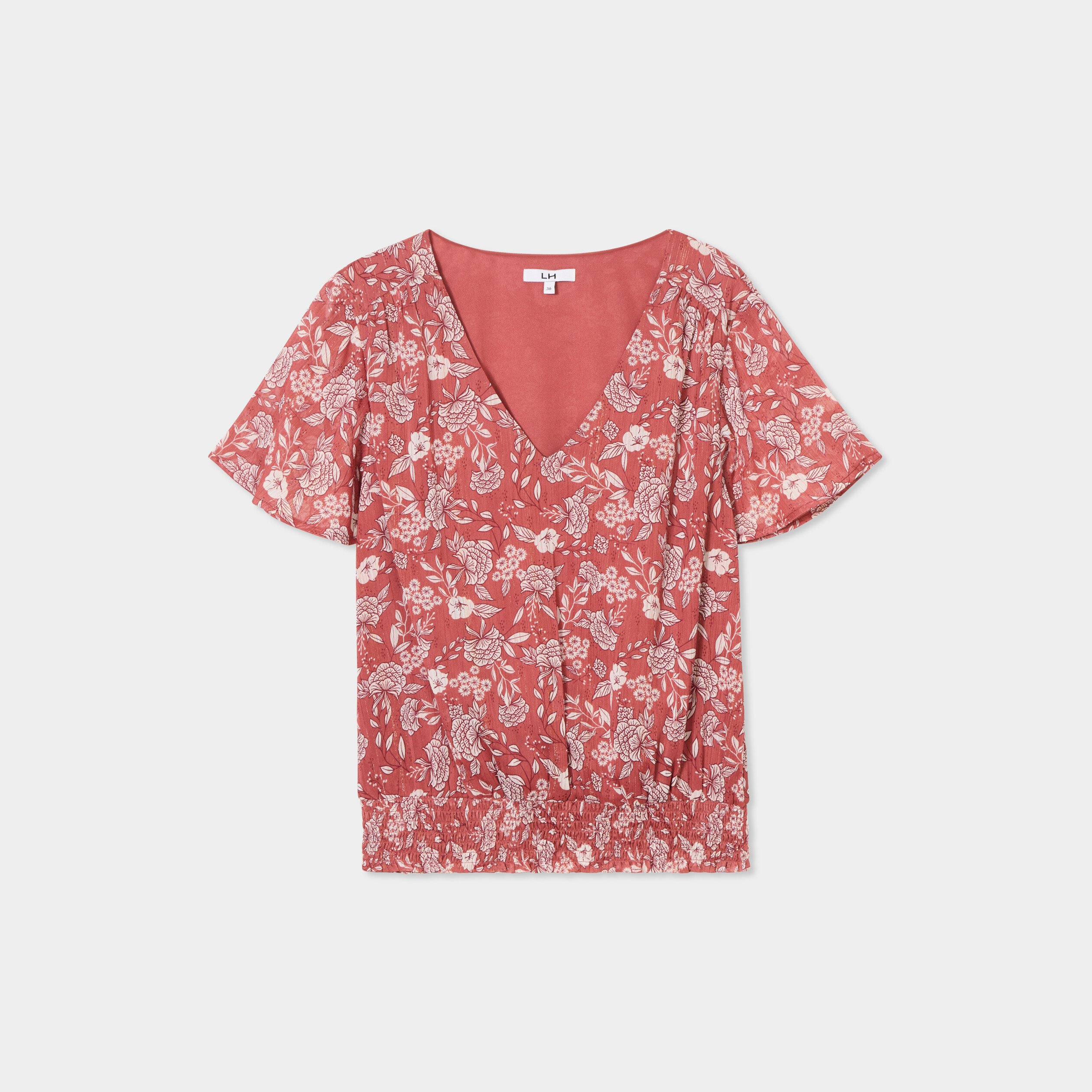 blouse col en v taille elastiquee terracotta femme Blouse col en V taille élastiquée terracotta femme