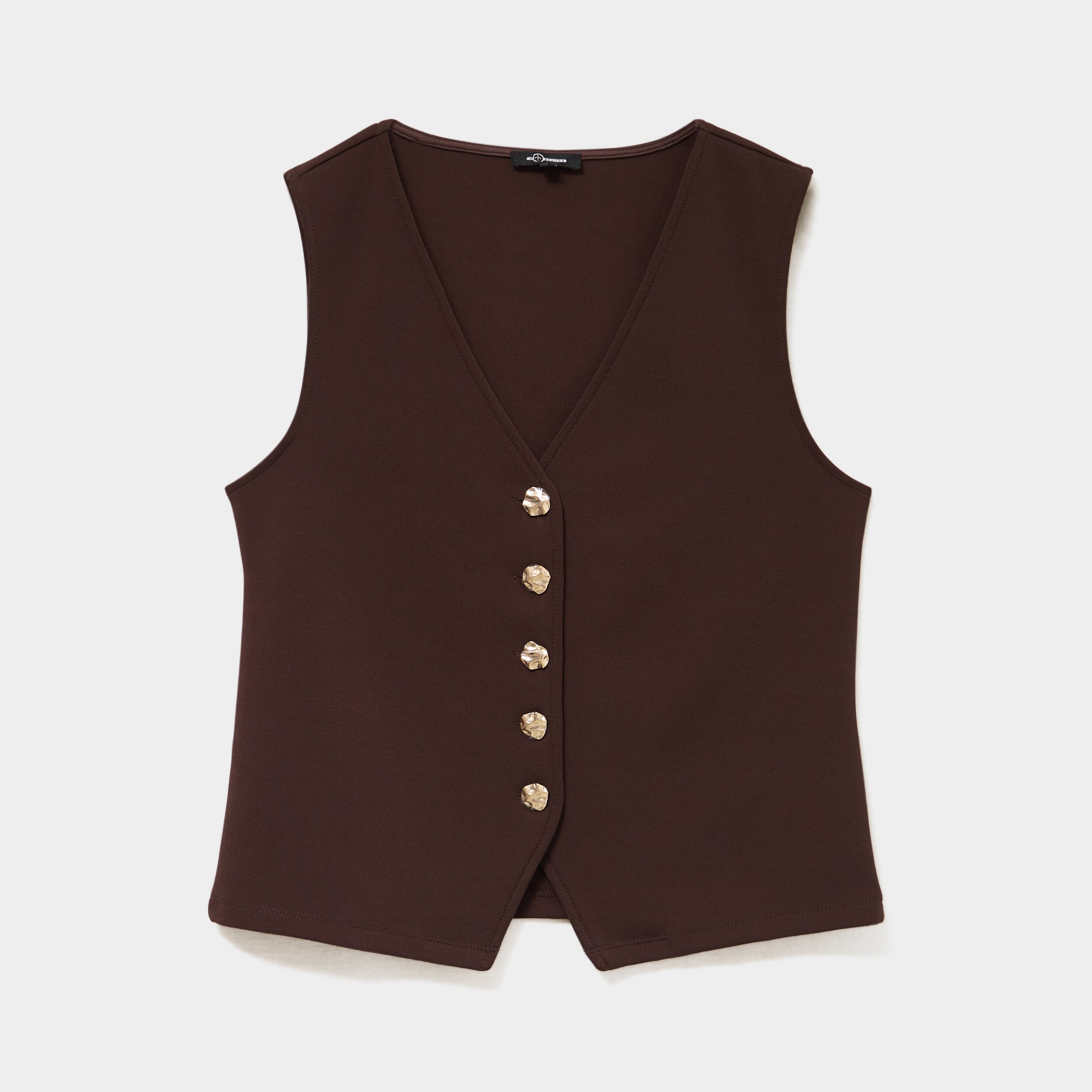 Gilet sans manches ajust&eacute; col en V marron fonc&eacute; femme