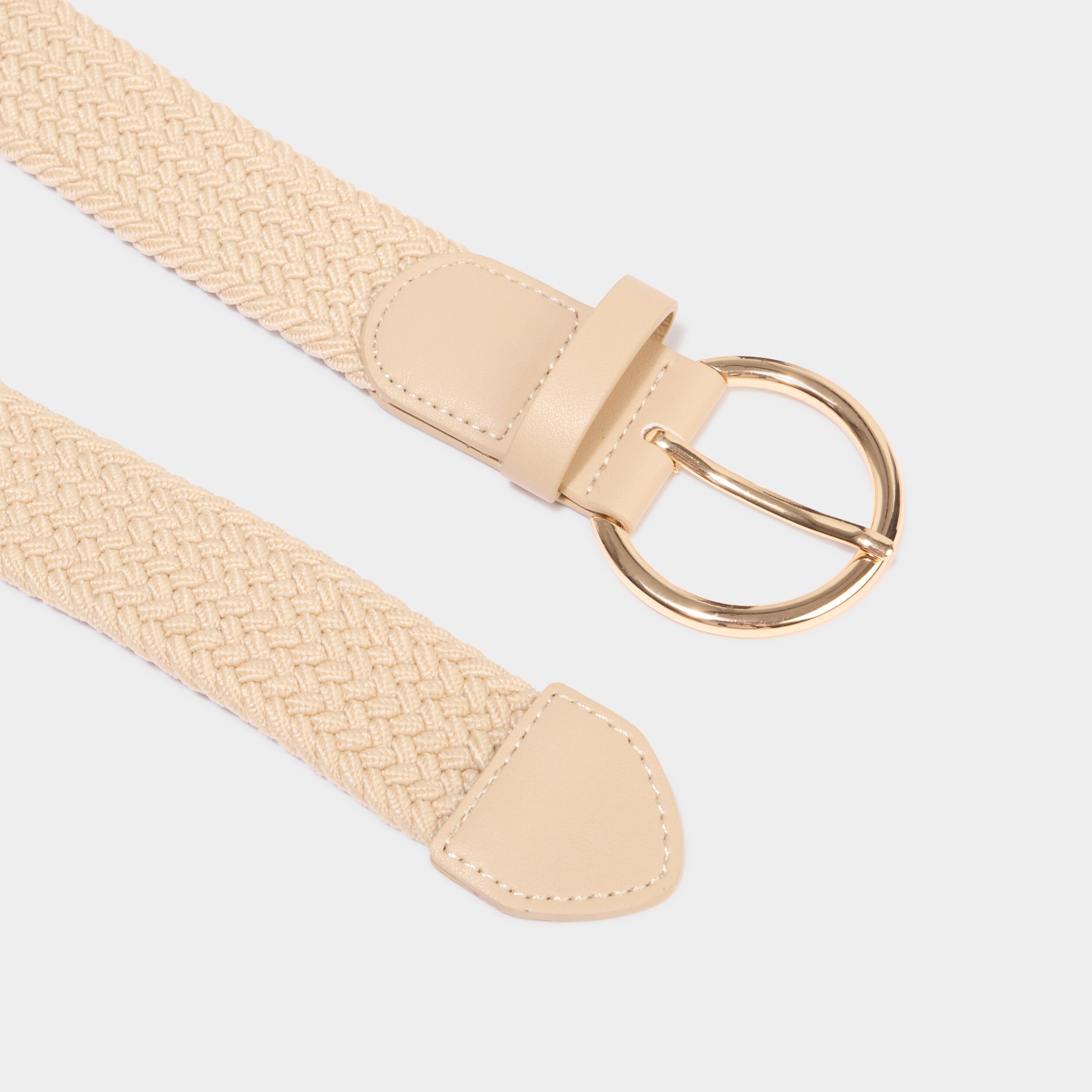 Ceinture tress&eacute;e avec boucle ronde sable femme