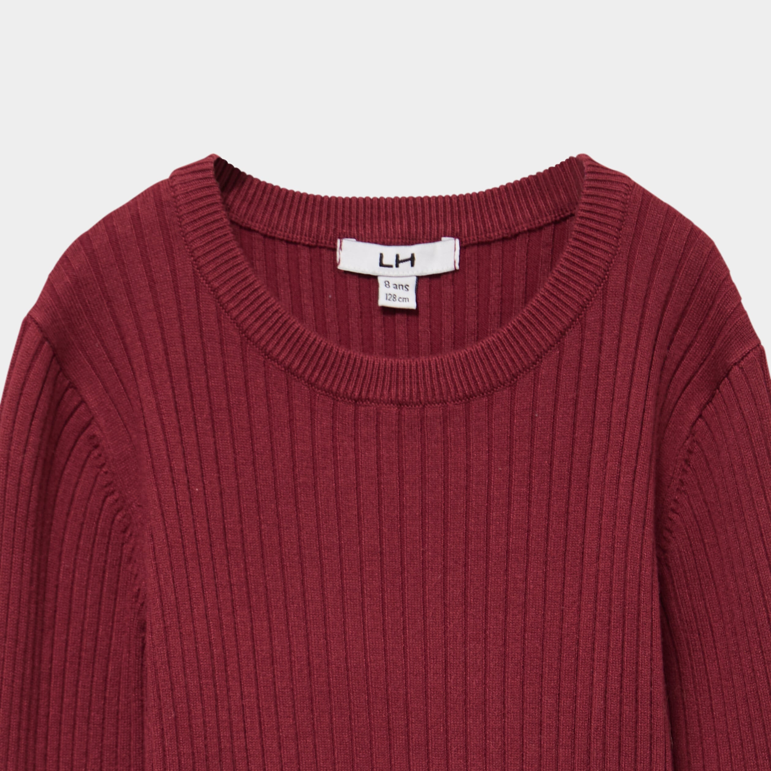 Pull c&ocirc;tel&eacute; ajust&eacute; manches longues bordeaux fille