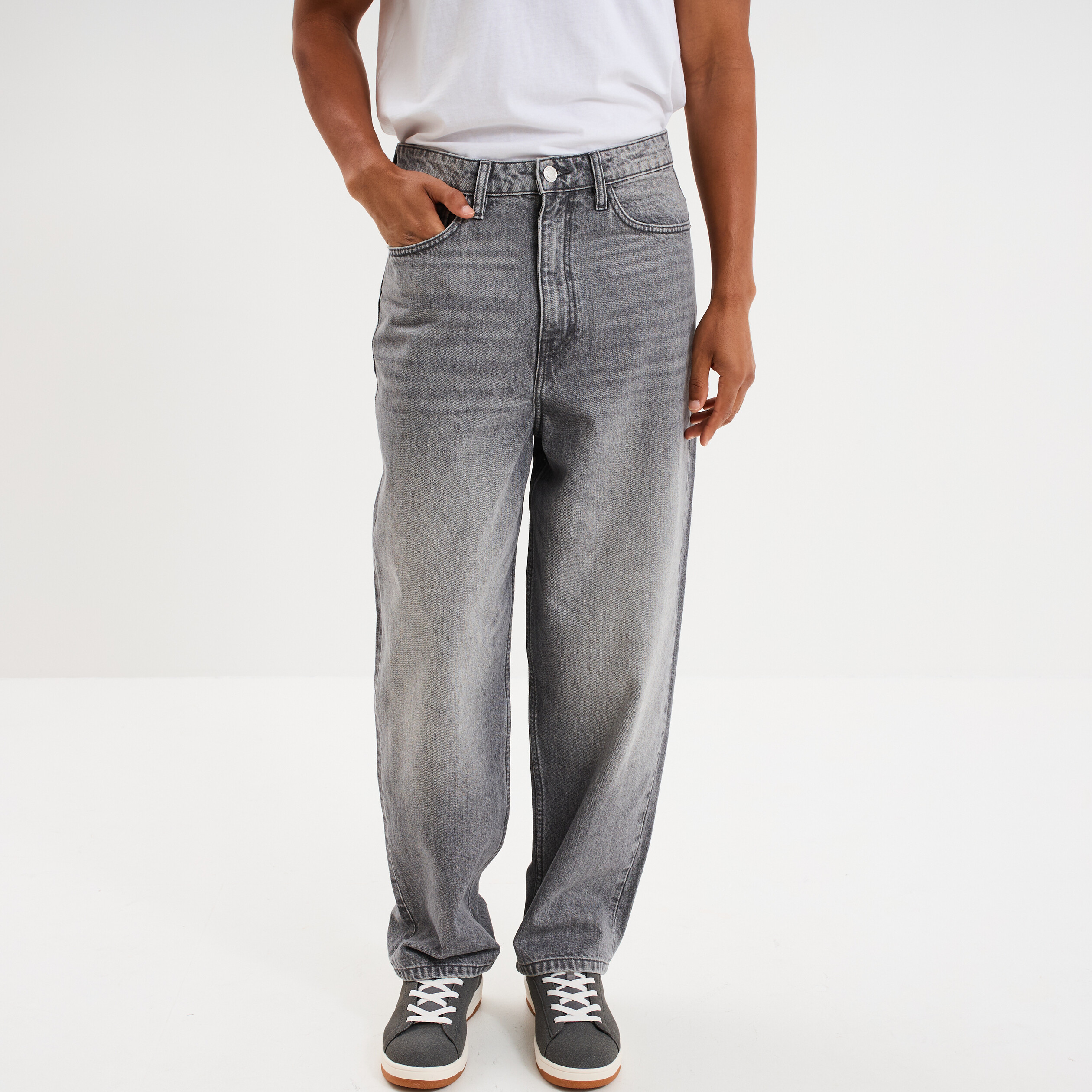 jeans baggy 5 poches coton denim gris homme Jeans baggy 5 poches coton denim gris homme