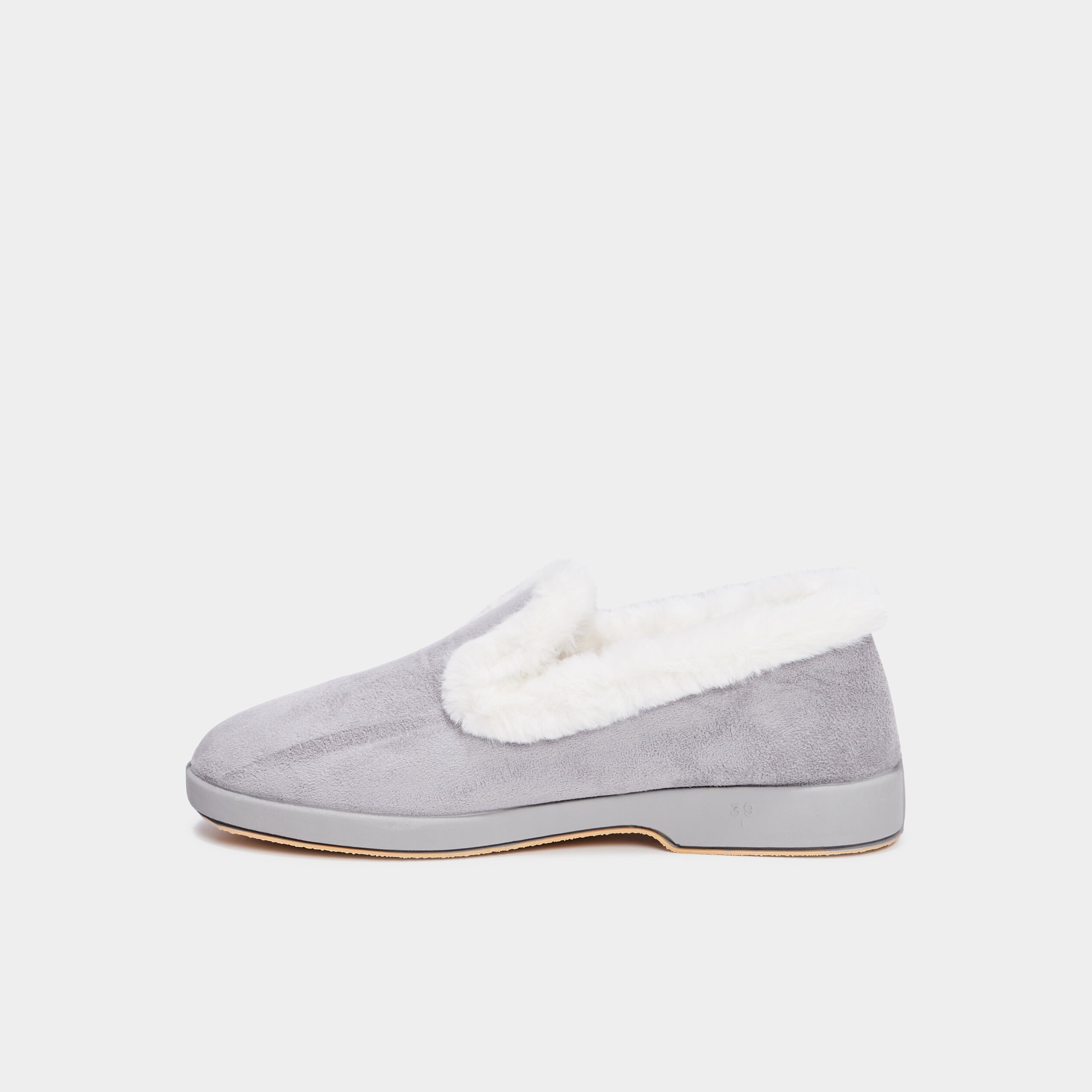 Chaussons avec col &agrave; fourrure gris femme