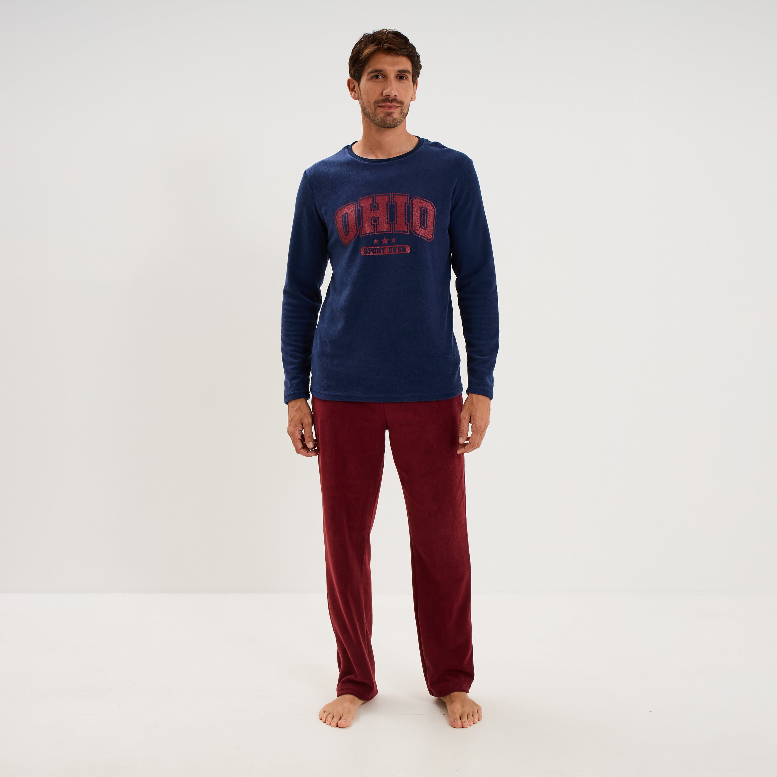 Ensemble pyjama effet polaire 2 pi&egrave;ces bleu homme