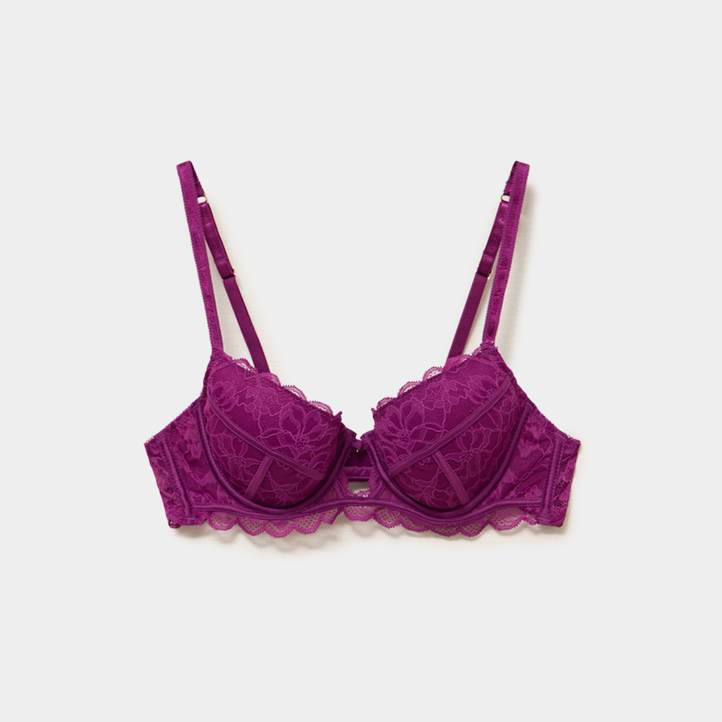 Soutien-gorge corbeille padd&eacute; dentelle violet fonc&eacute; femme