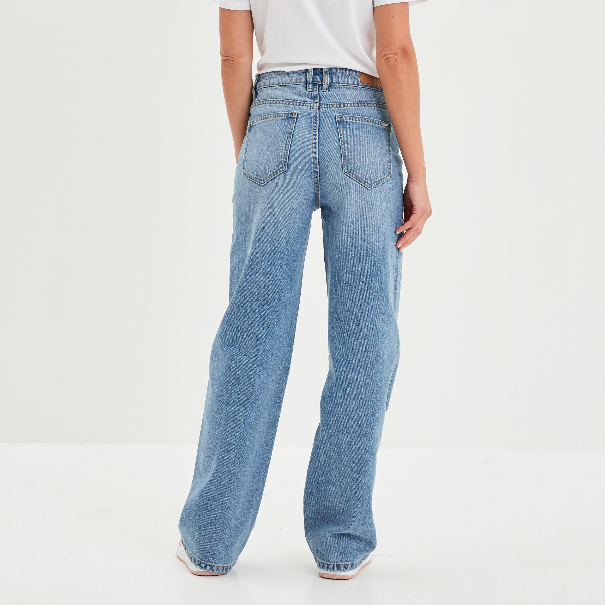 Jeans wide leg taille haute coton denim double stone femme
