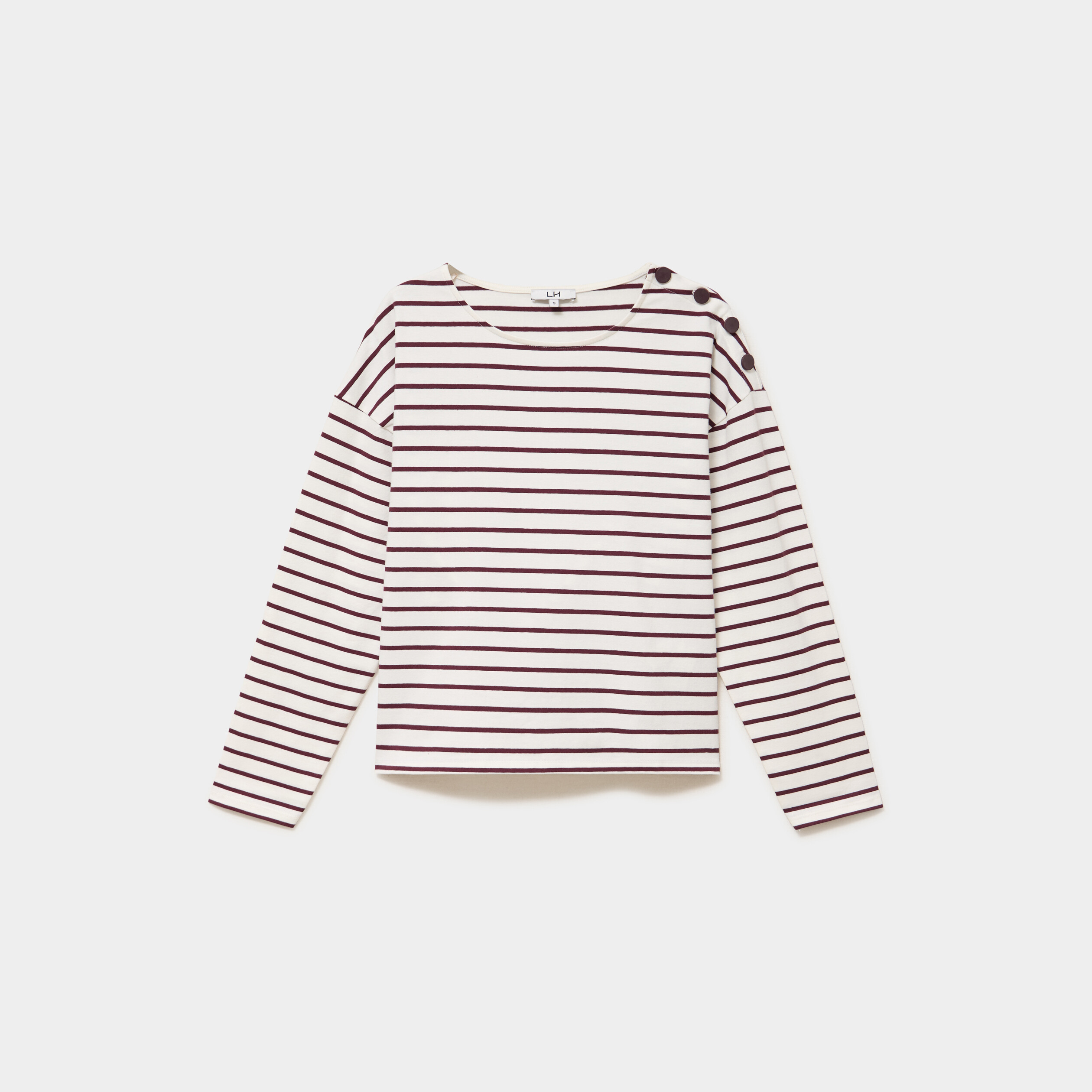 T-shirt marini&egrave;re col rond avec boutons ecru femme