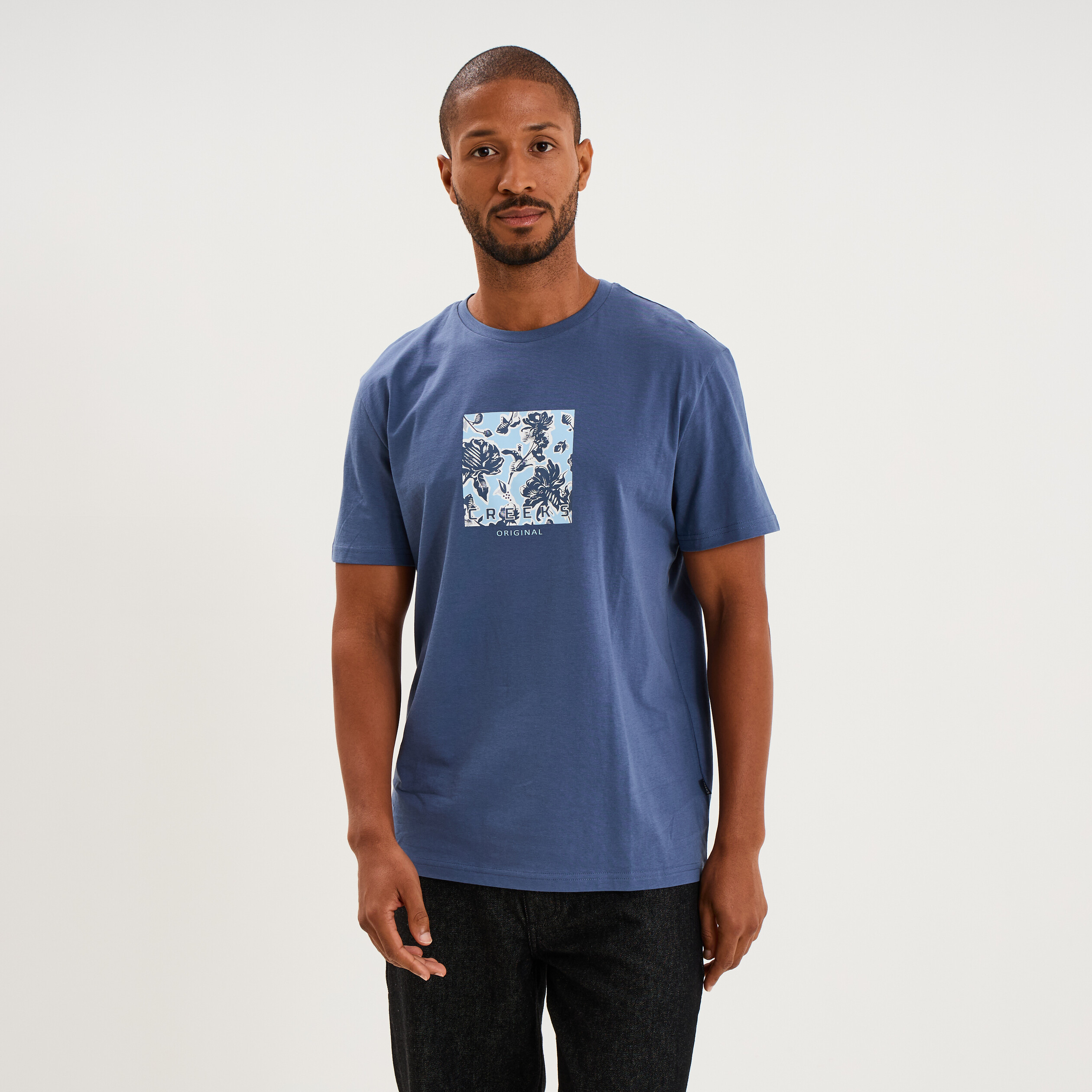 T-shirt col rond manches courtes coton bleu lavande homme