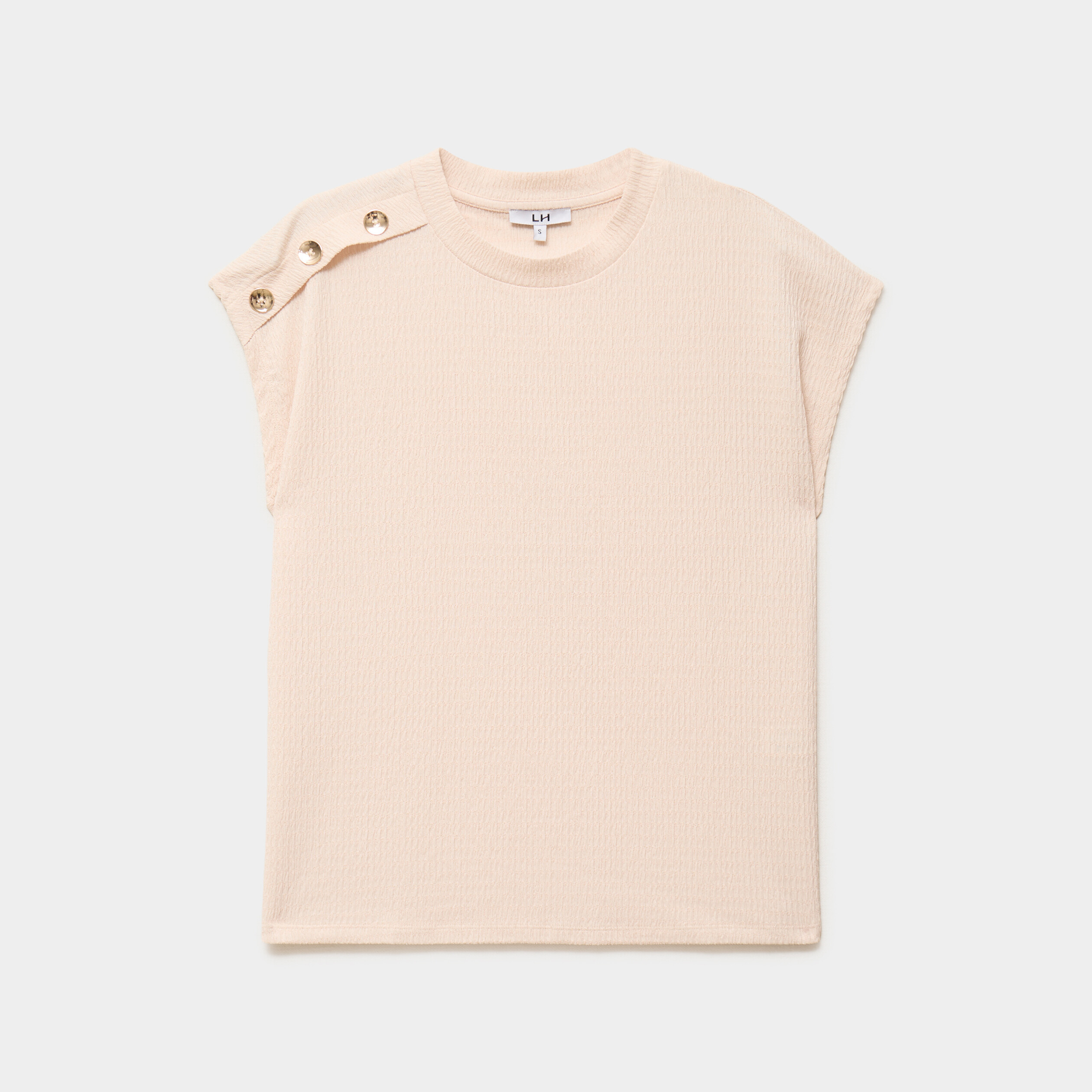 T-shirt col rond avec boutons beige femme
