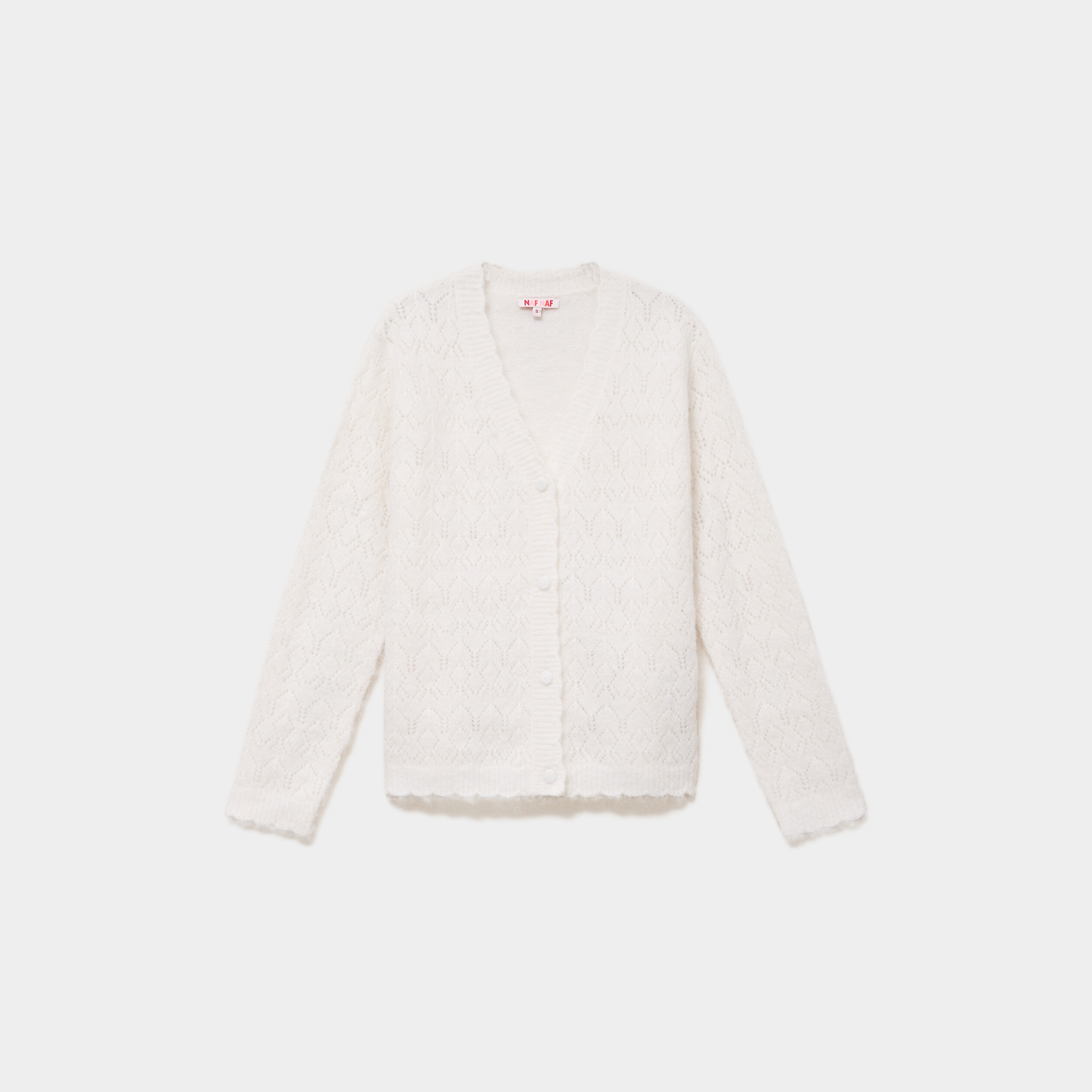 Gilet cardigan ajour&eacute; manches longues blanc femme