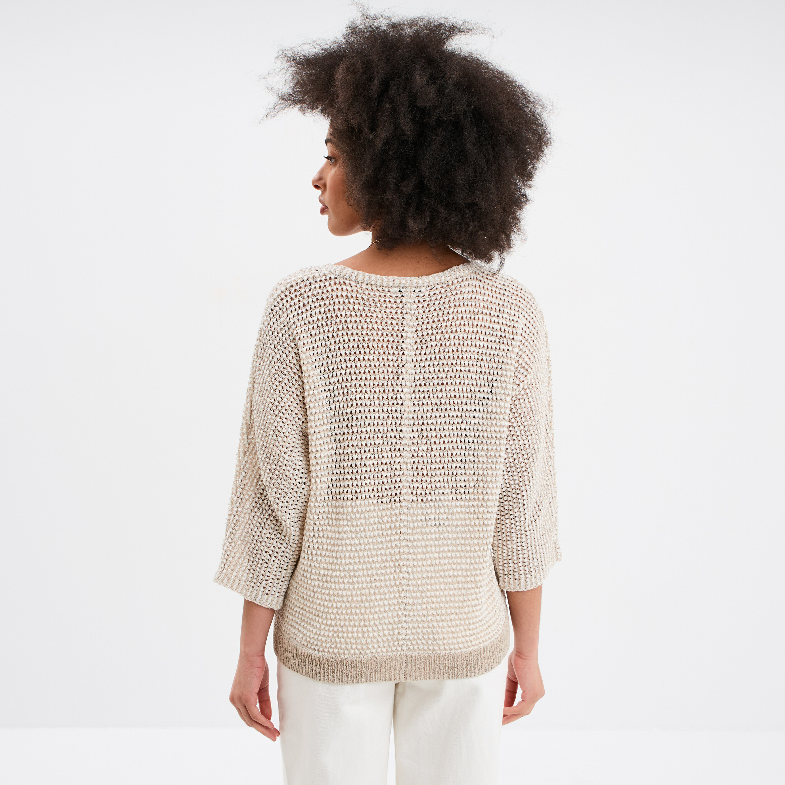 pull ajoure effet crochet manches 34 beige femme Pull ajouré effet crochet manches 3/4 beige femme