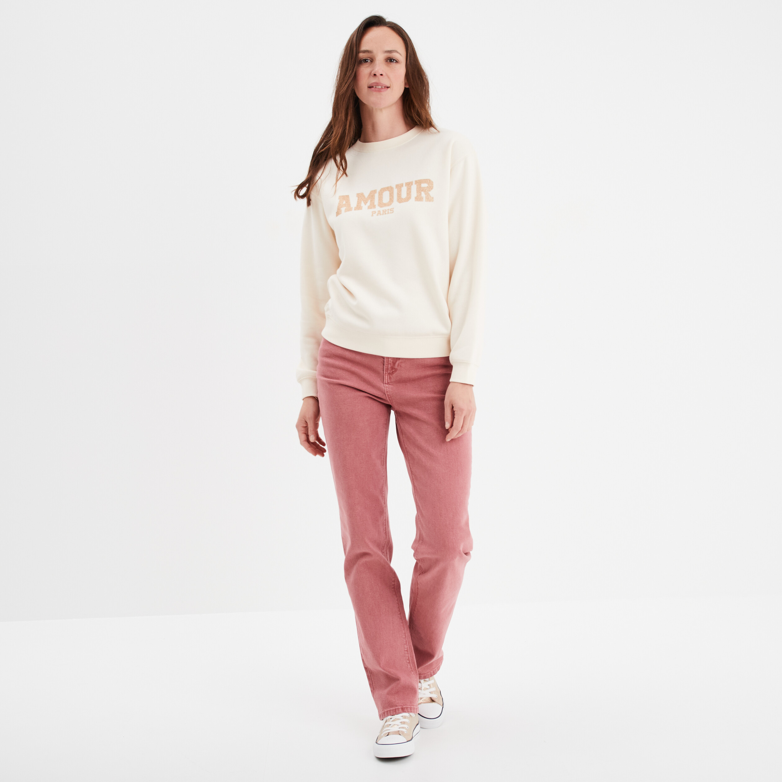 sweat col rond a paillettes sable femme Sweat col rond à paillettes sable femme