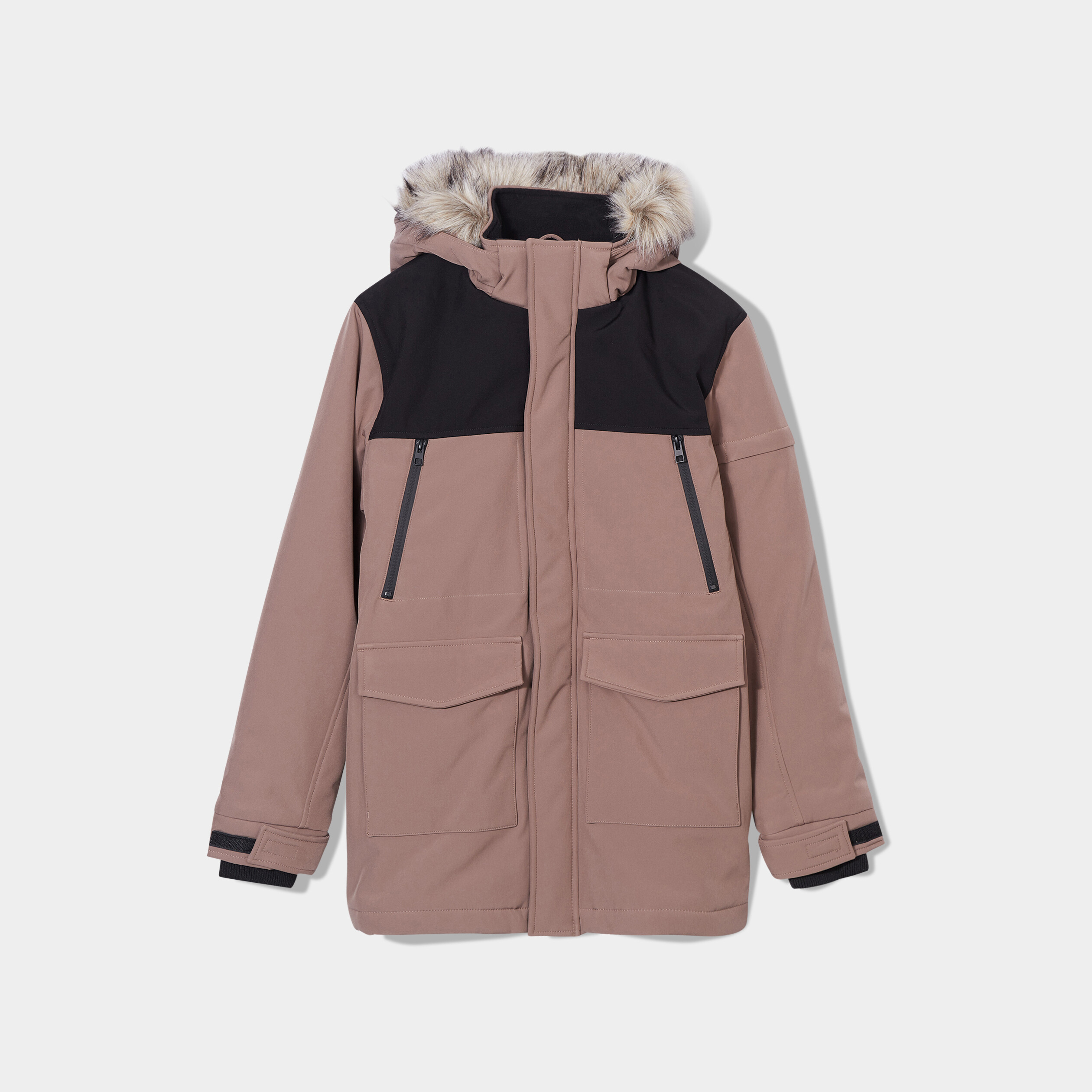 Parka avec capuche fausse fourrure taupe homme
