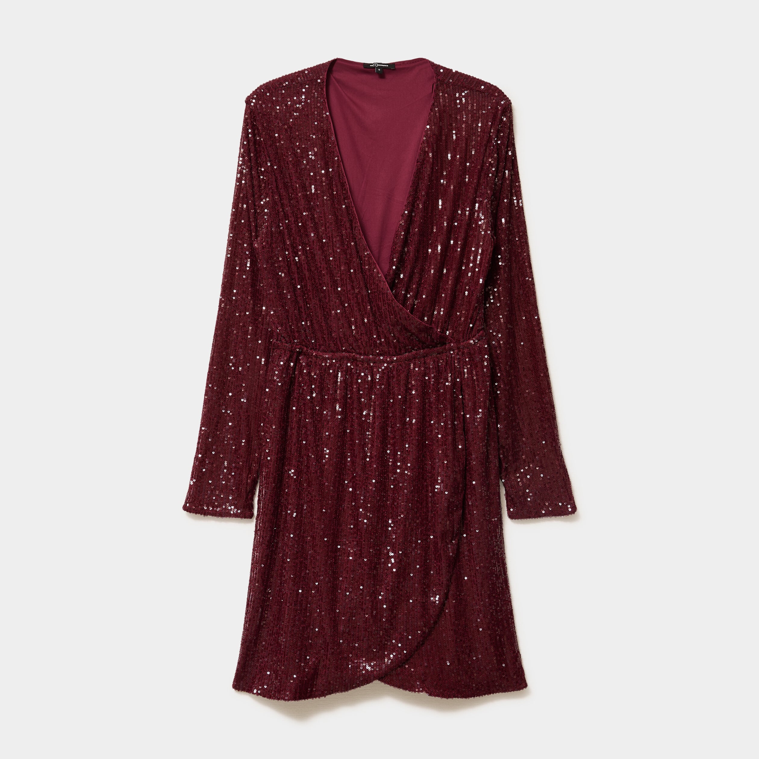 Robe &agrave; sequins manches longues rouge fonc&eacute; femme