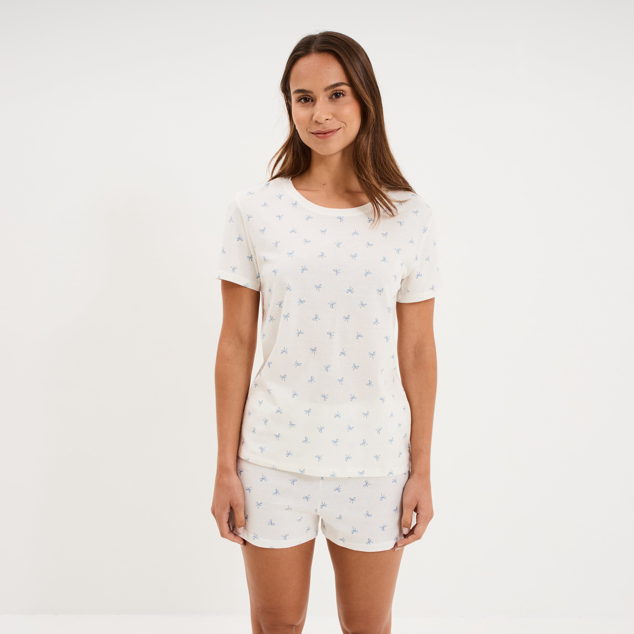 Ensemble pyjama short t-shirt coton ecru femme
