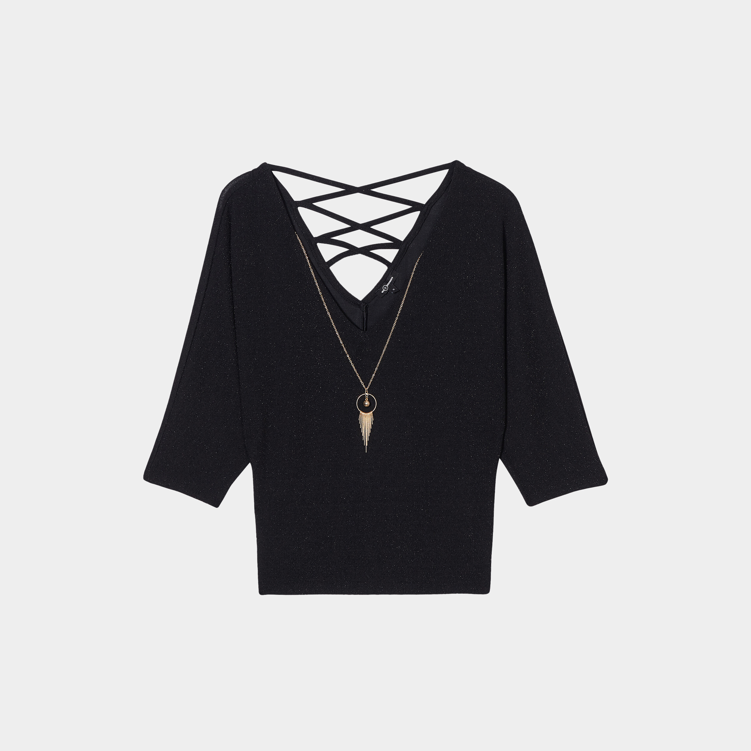 t shirt a bijoux manches amples noir femme T-shirt à bijoux manches amples noir femme
