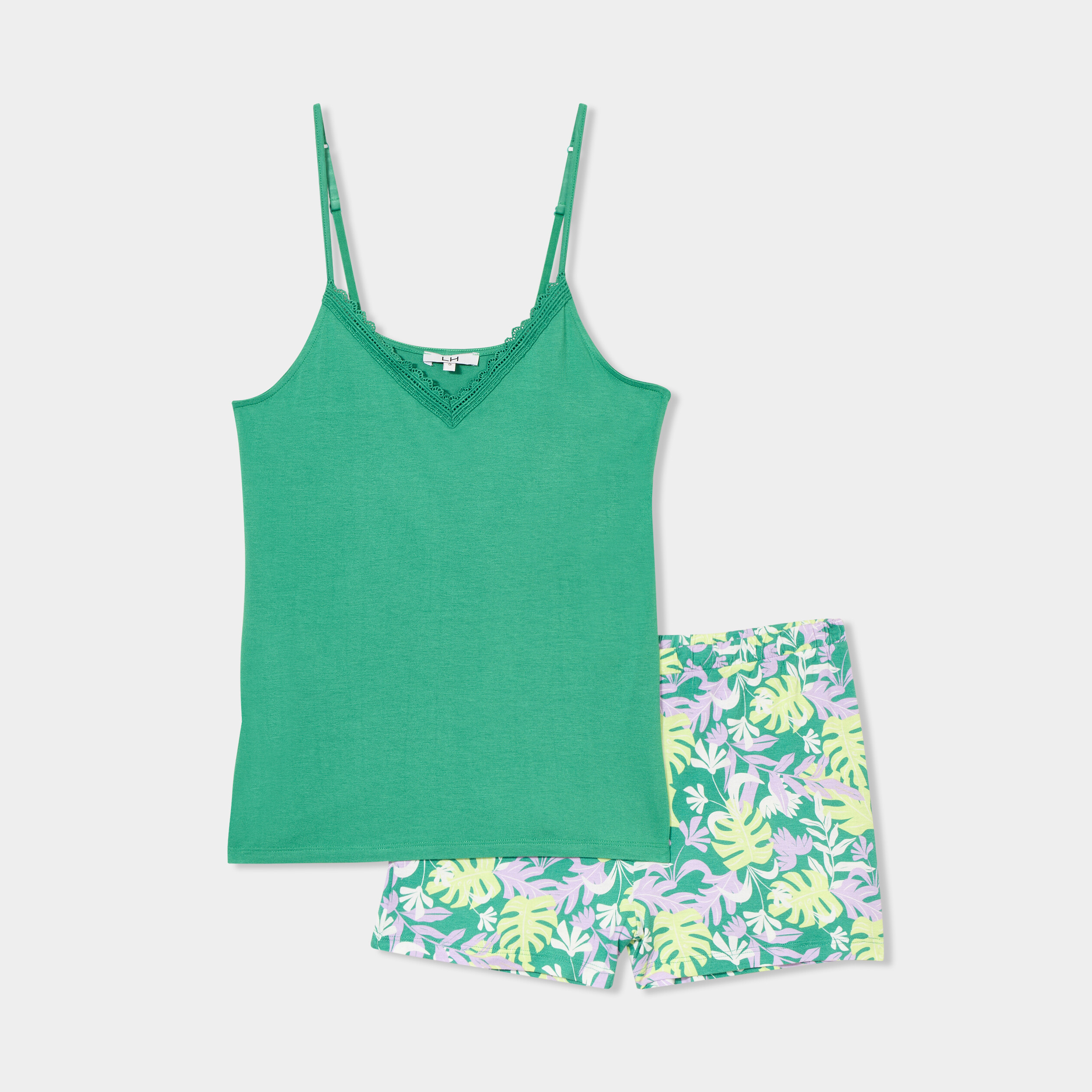ensemble pyjama short et debardeur vert femme Ensemble pyjama short et débardeur vert femme