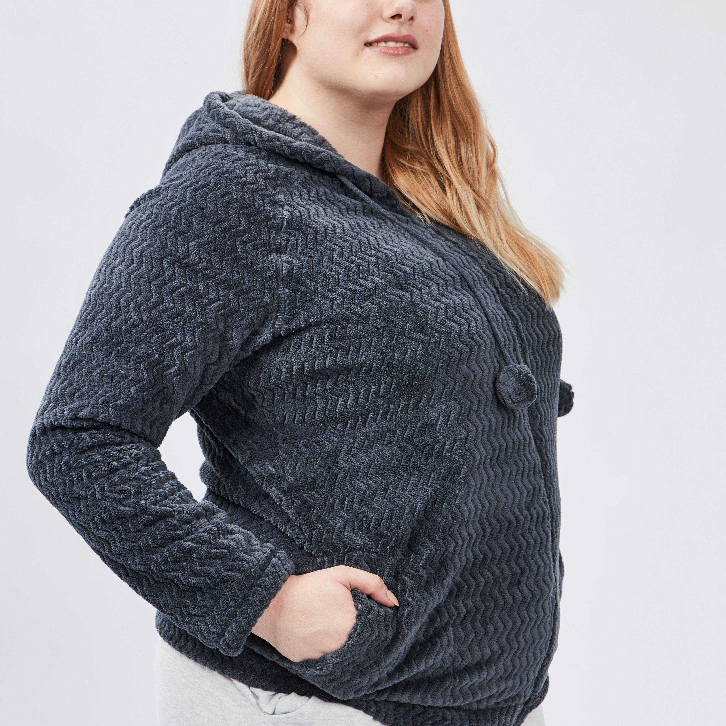 veste de pyjama a capuche gris femmegt Veste de pyjama à capuche gris femme grande taille
