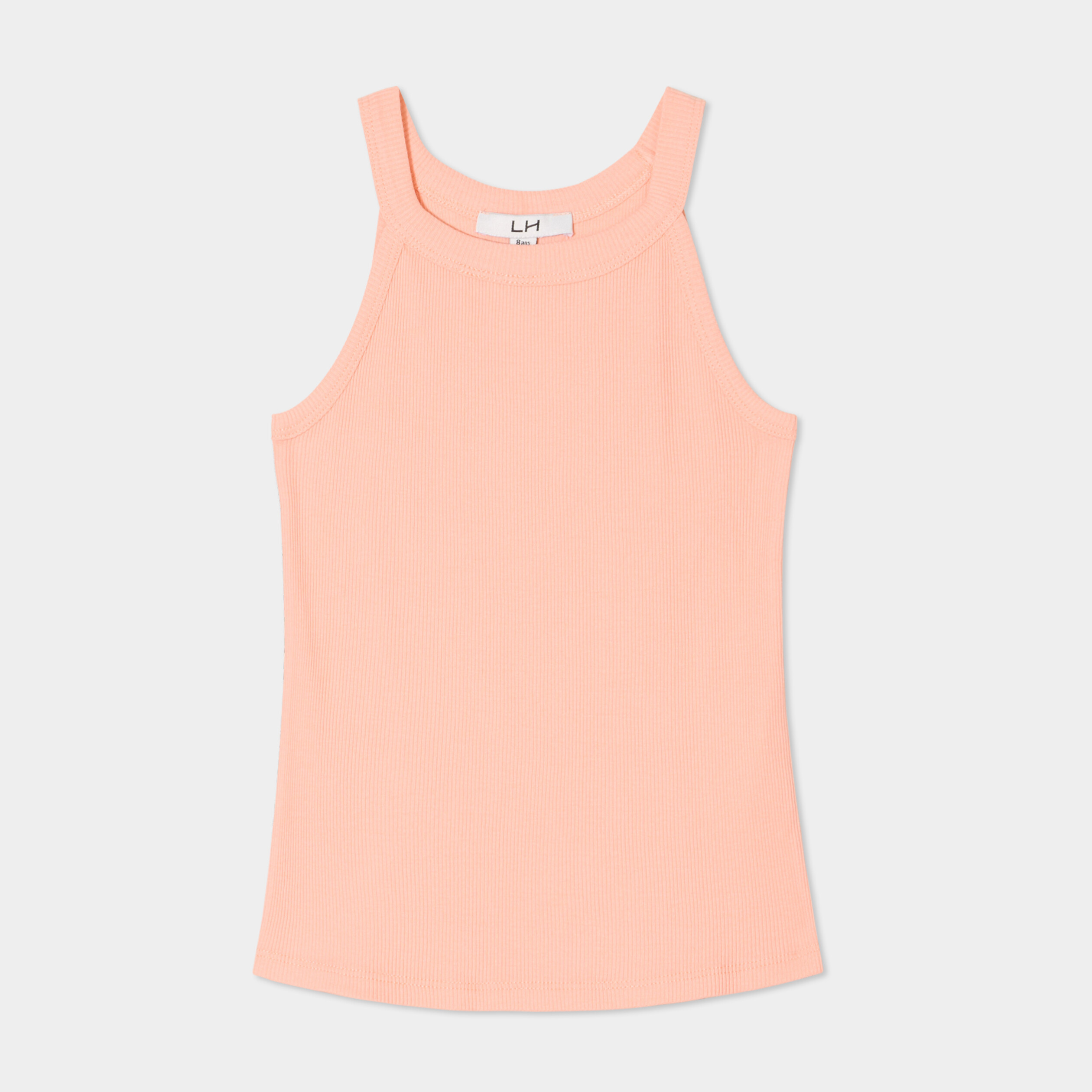 debardeur cotele col rond coton rose saumon fille Débardeur côtelé col rond coton rose saumon fille