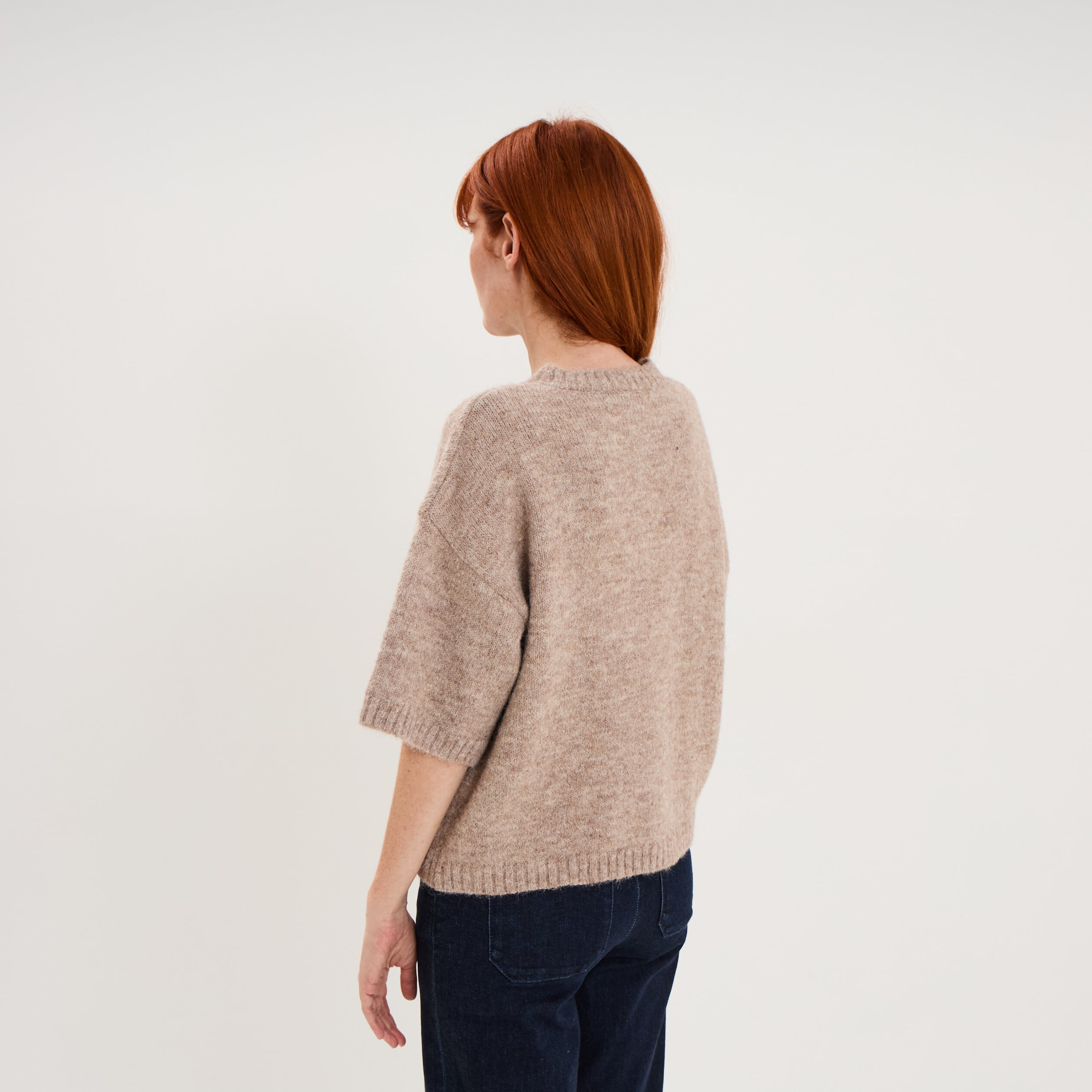Gilet boutonn&eacute; manches courtes col rond beige femme