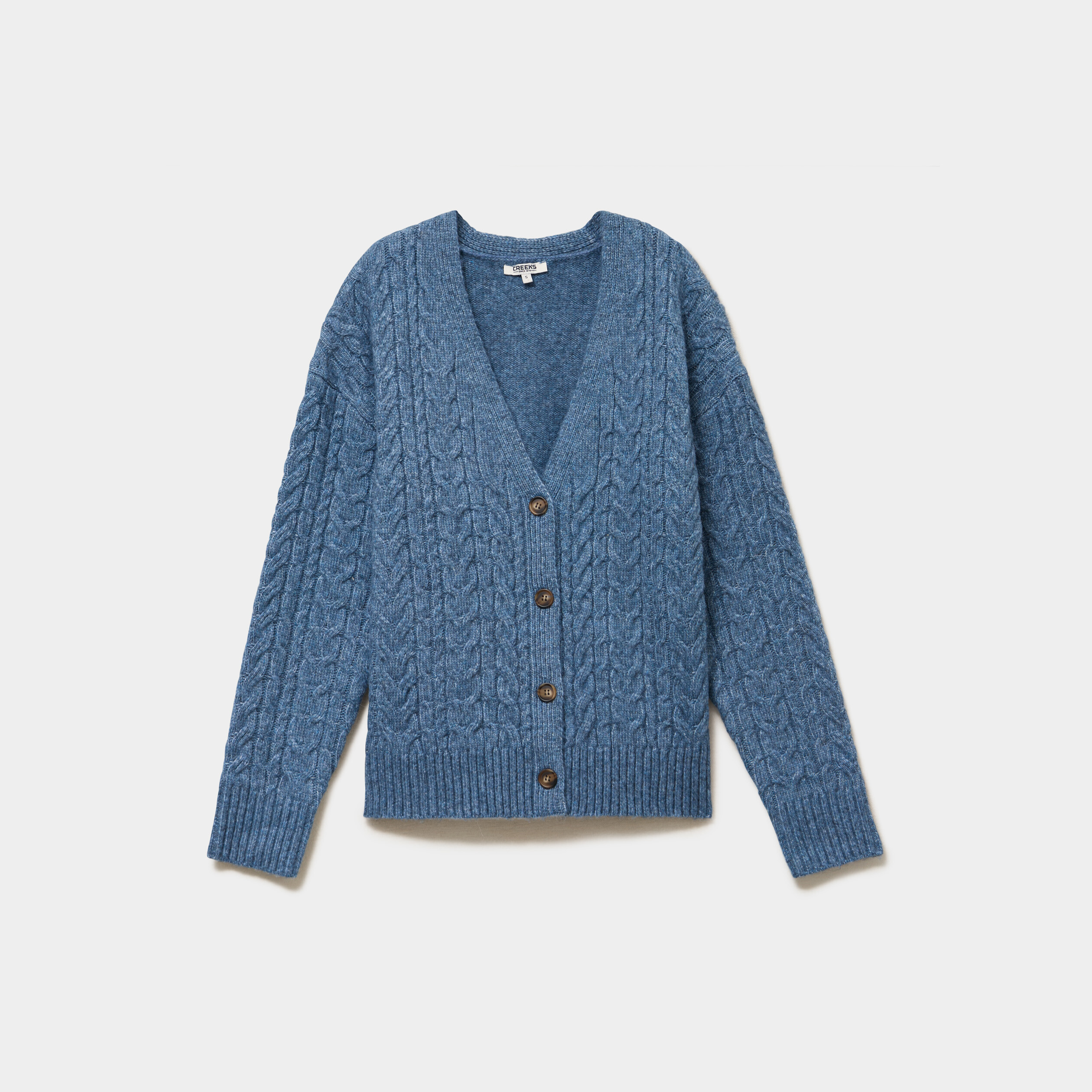 Gilet ajust&eacute; col en V avec torsades bleu femme