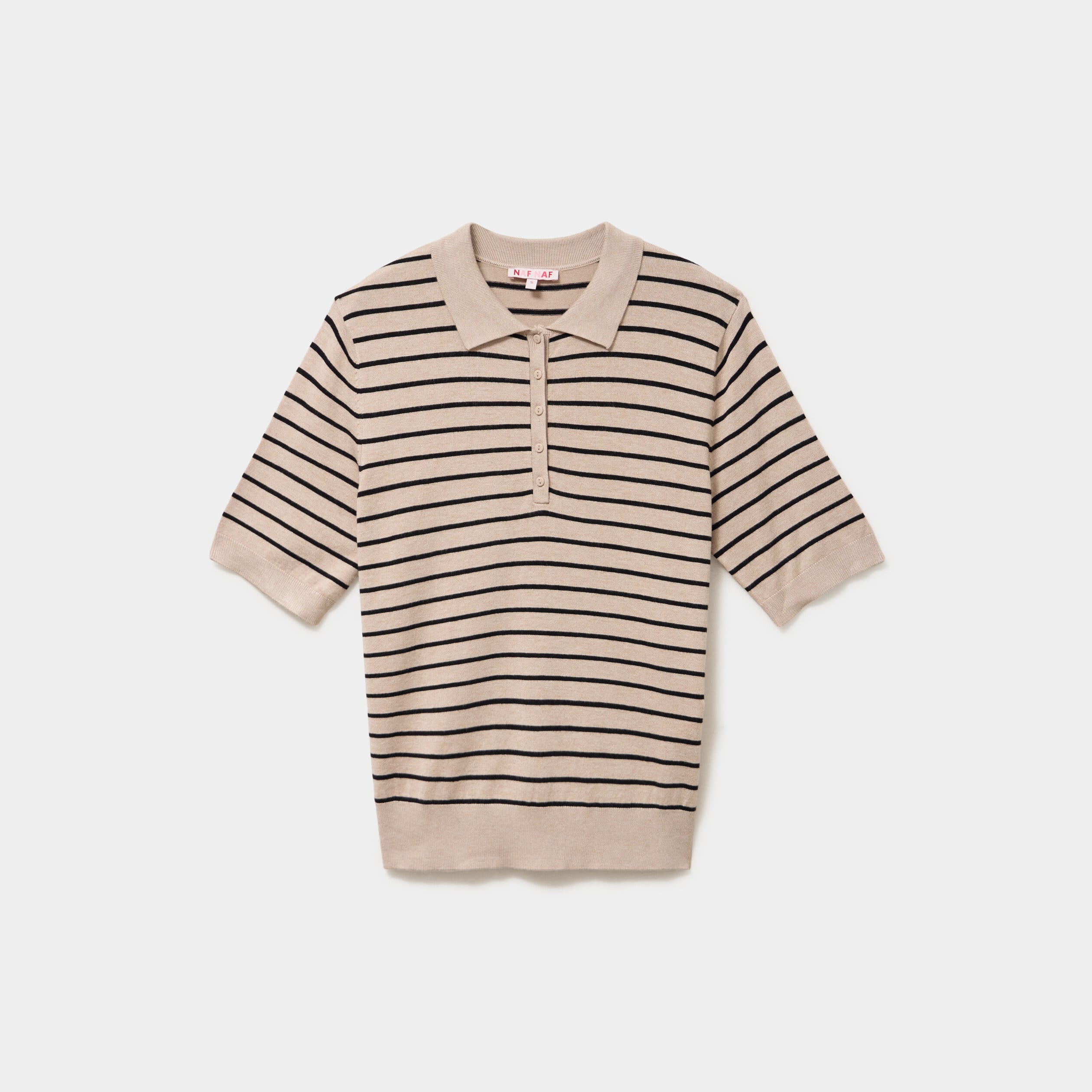 Pull col polo manches courtes beige clair femme