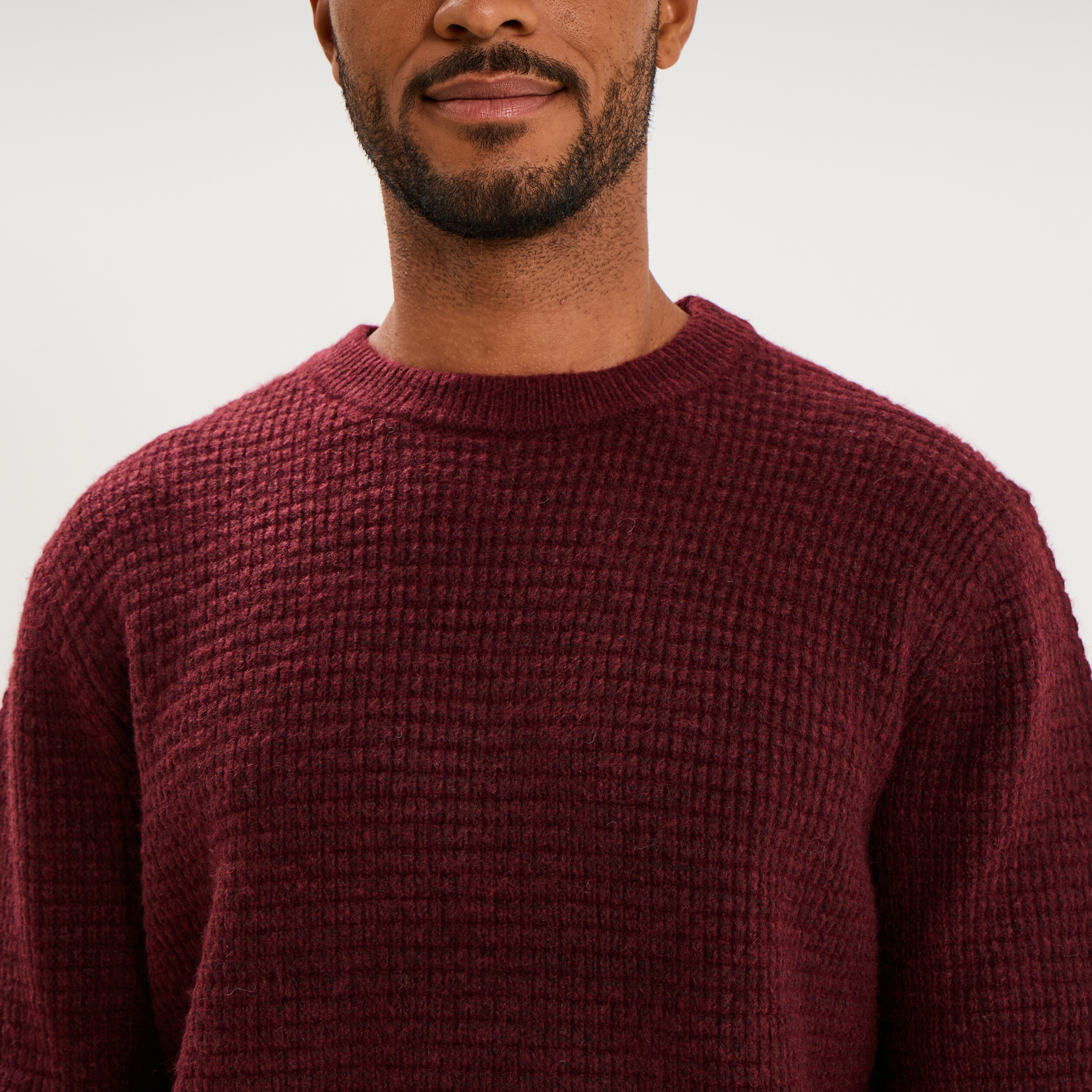 Pull col rond manches longues prune homme