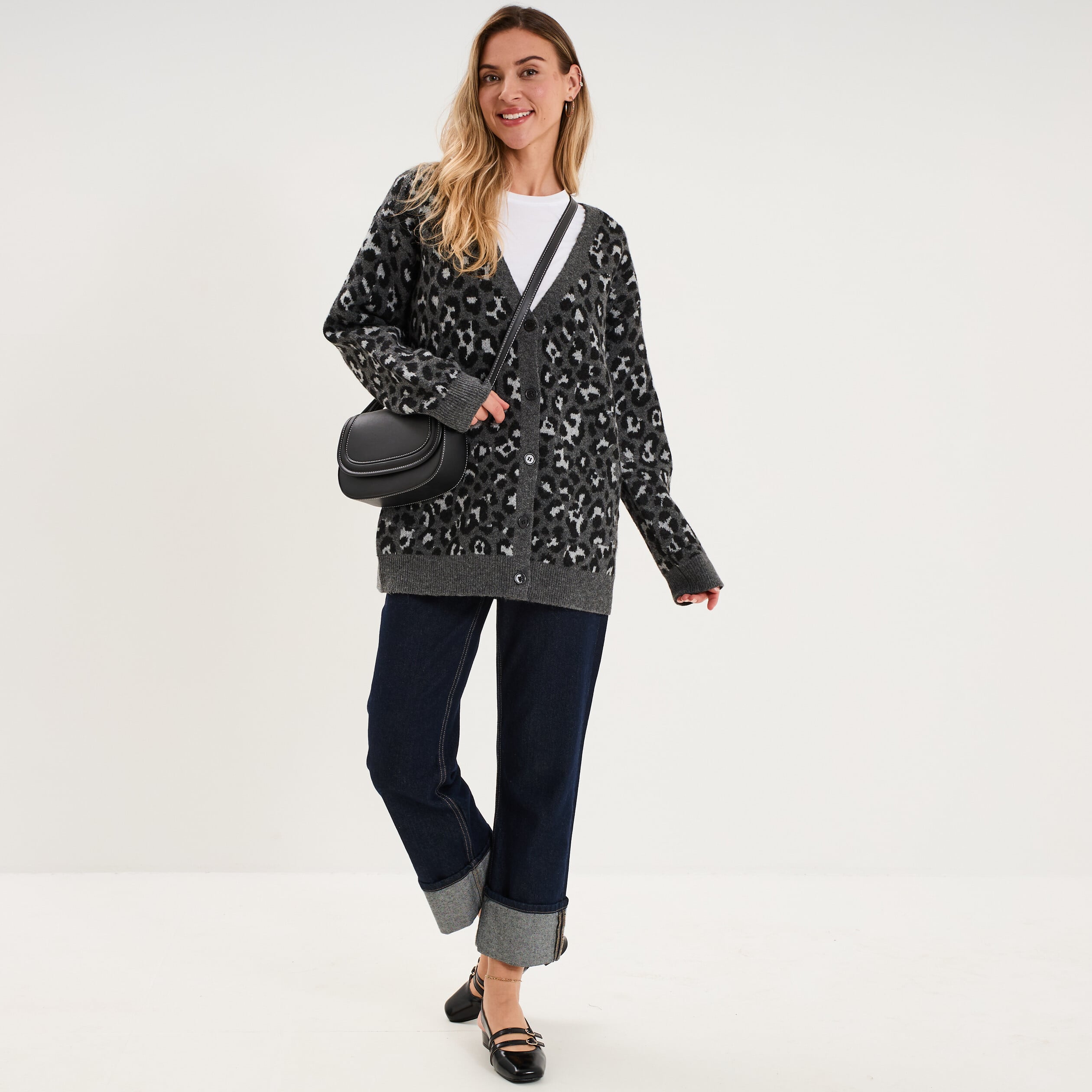 Gilet col en V manches longues gris femme