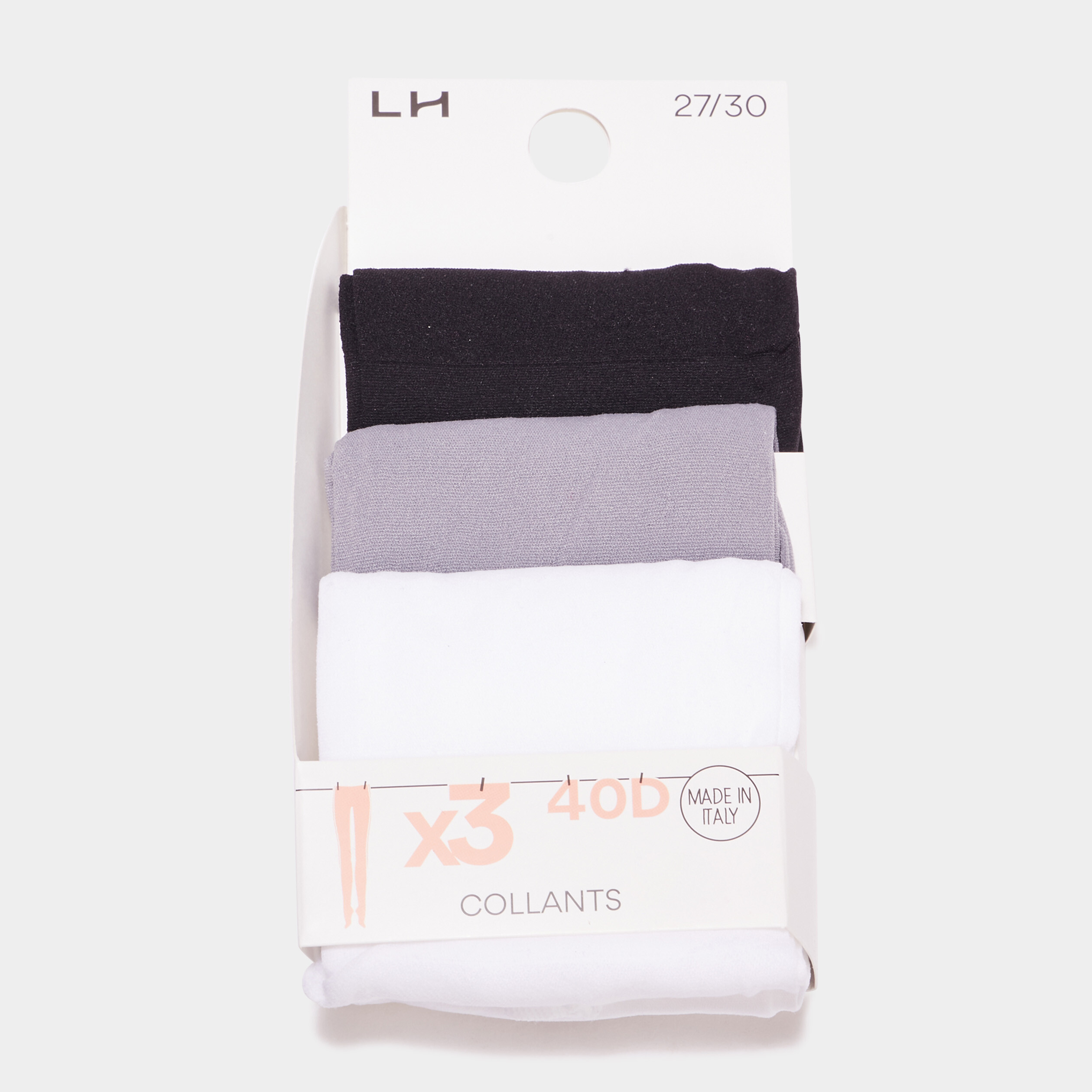 Lot 3 collants (noir, gris, blanc) 40D gris fille