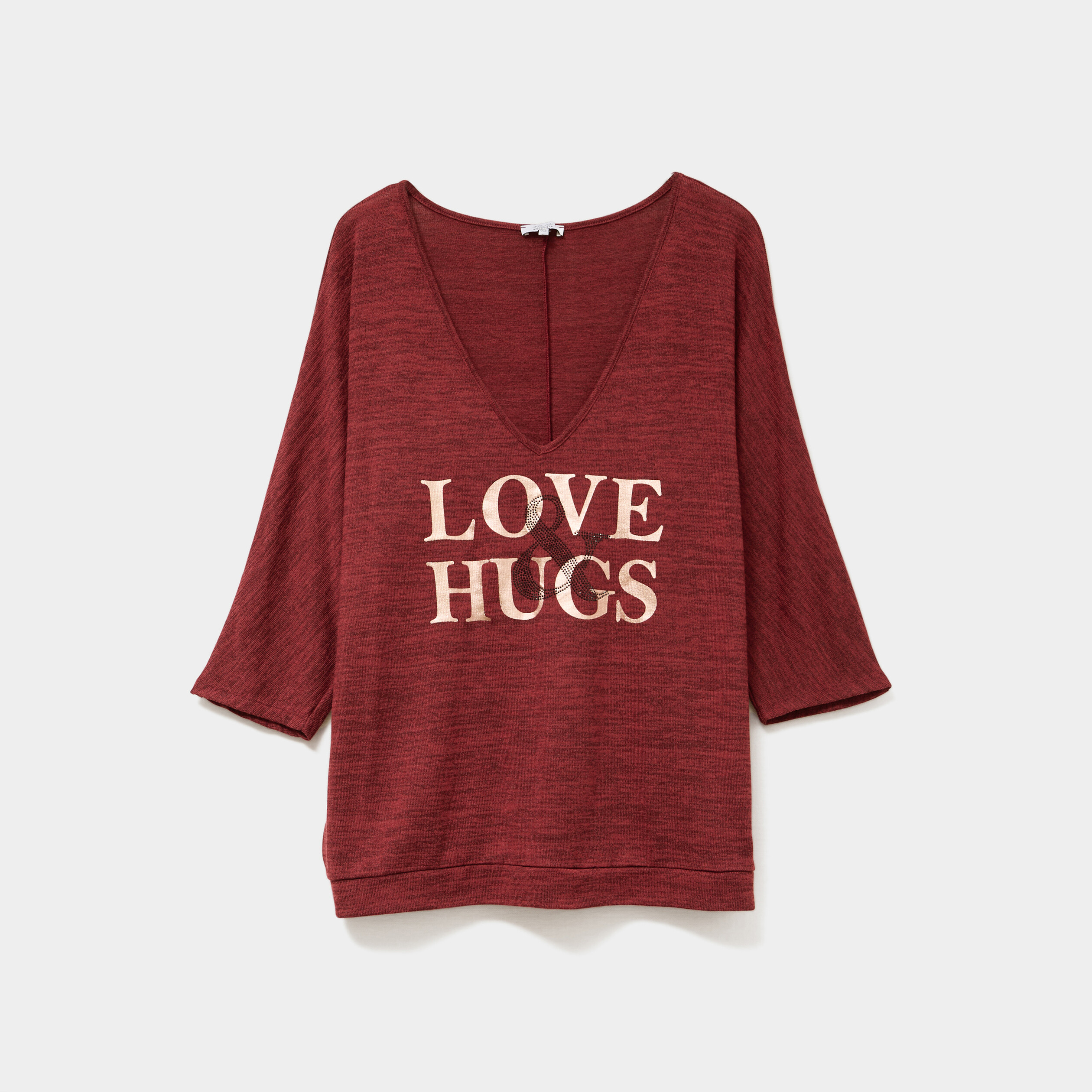 pull manches 34 chauve souris col v bordeaux femmegt Pull manches 3/4 chauve-souris col V bordeaux femme grande taille