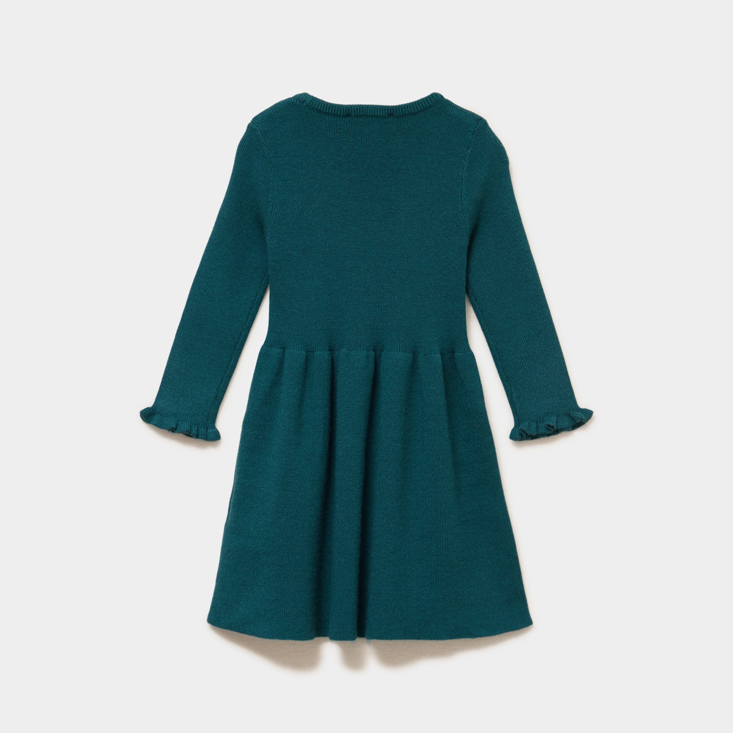 Robe tricot &eacute;vas&eacute;e manches longues vert canard b&eacute;b&eacute; fille